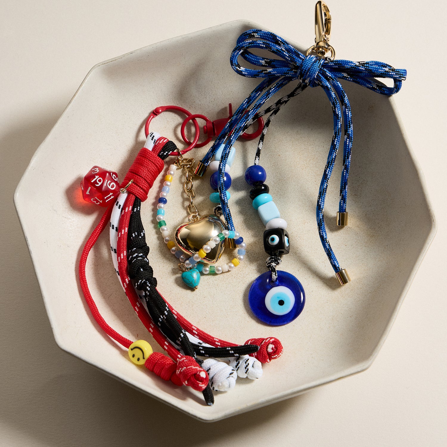 Elegant Beaded Keychain with Blue Evil Eye Charm