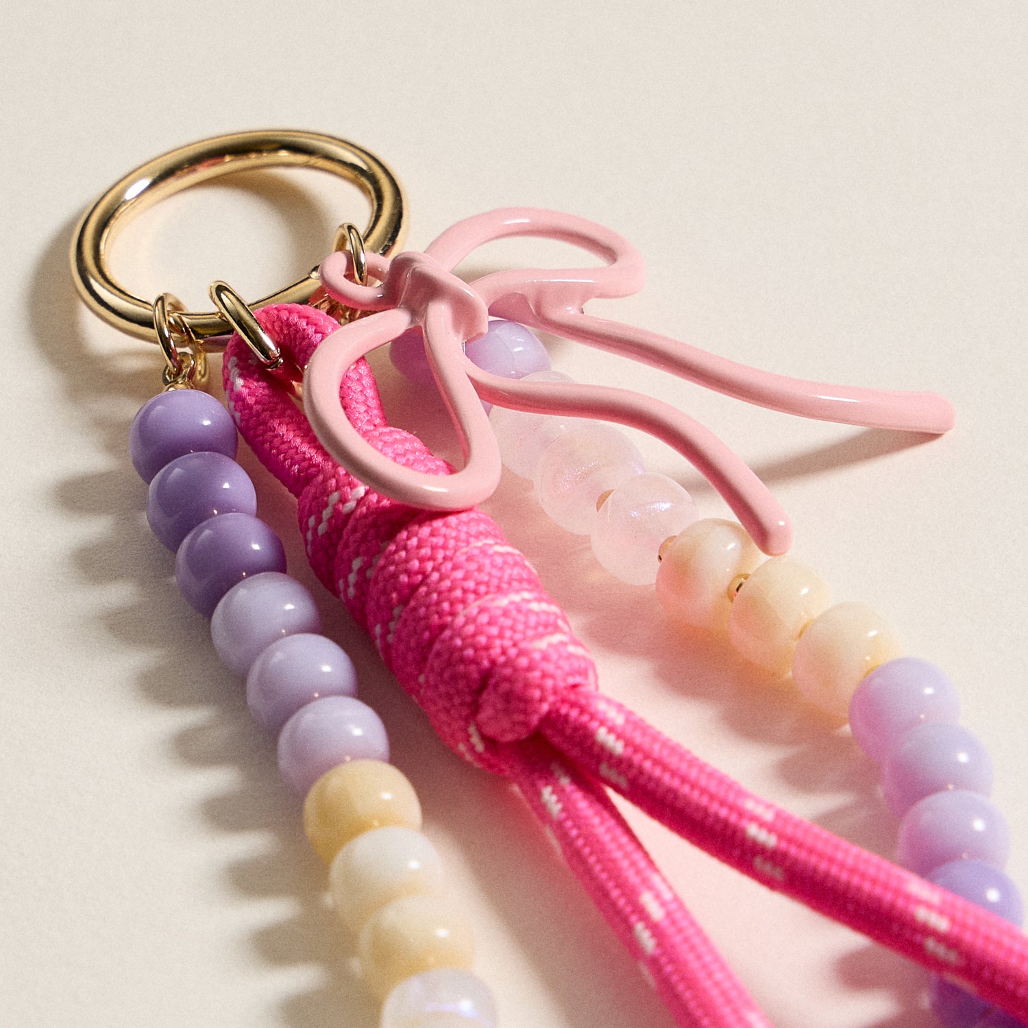 Elegant Pastel Ombre Beaded Keychain with Soft Pink Bow