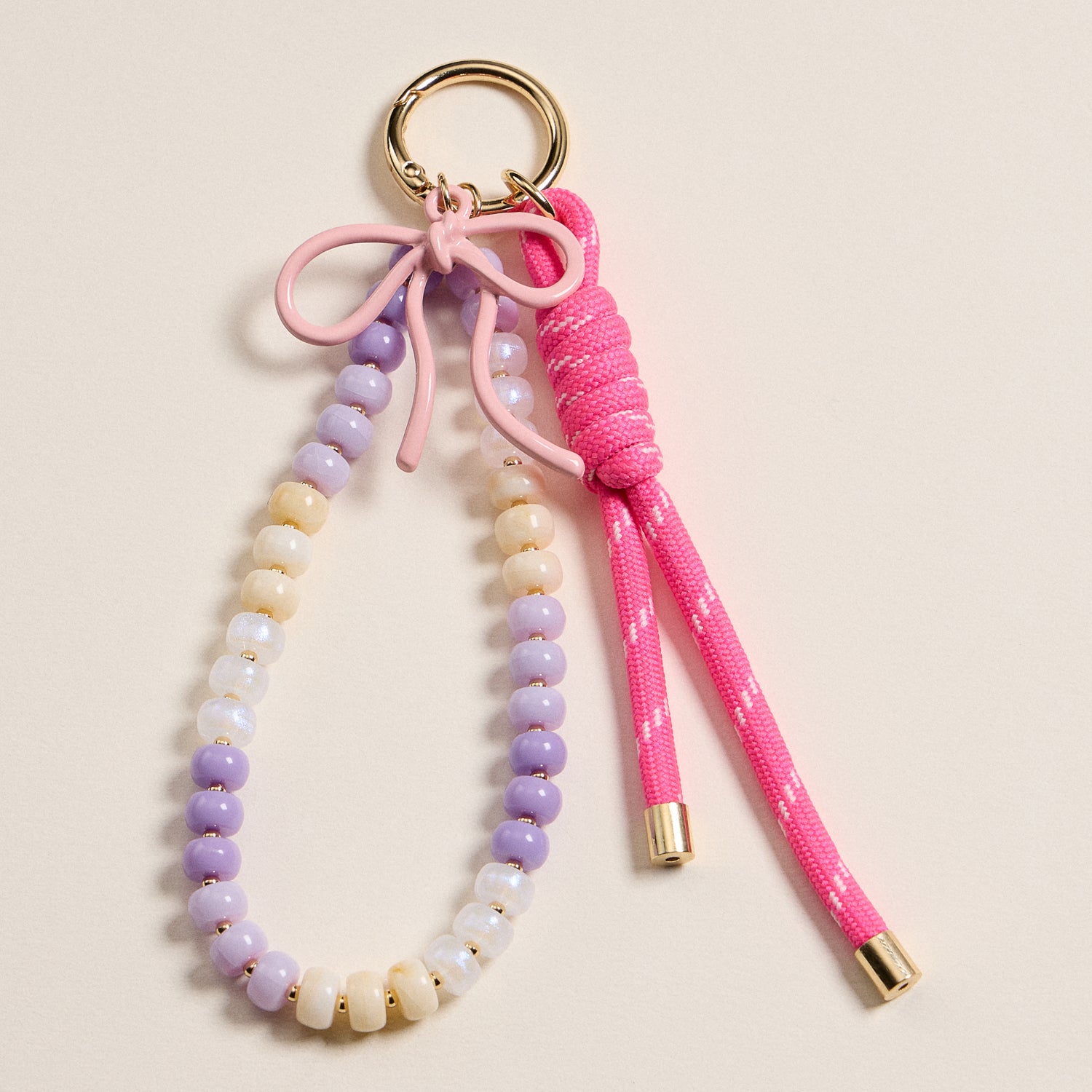 Pastel Ombre Beaded Keychain with Pink Bow
