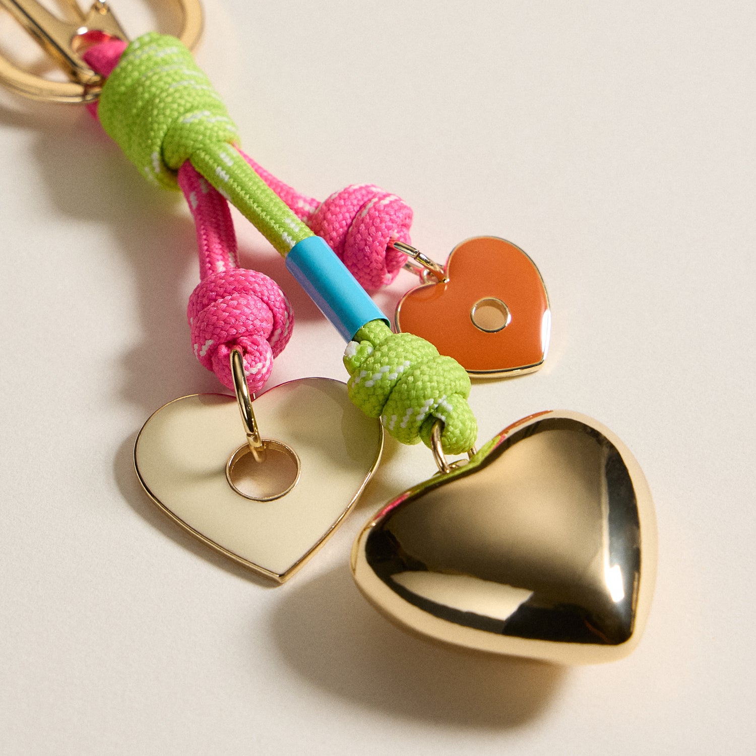 Neon Rope Keychain with Gold-Trimmed Enamel Heart Charm