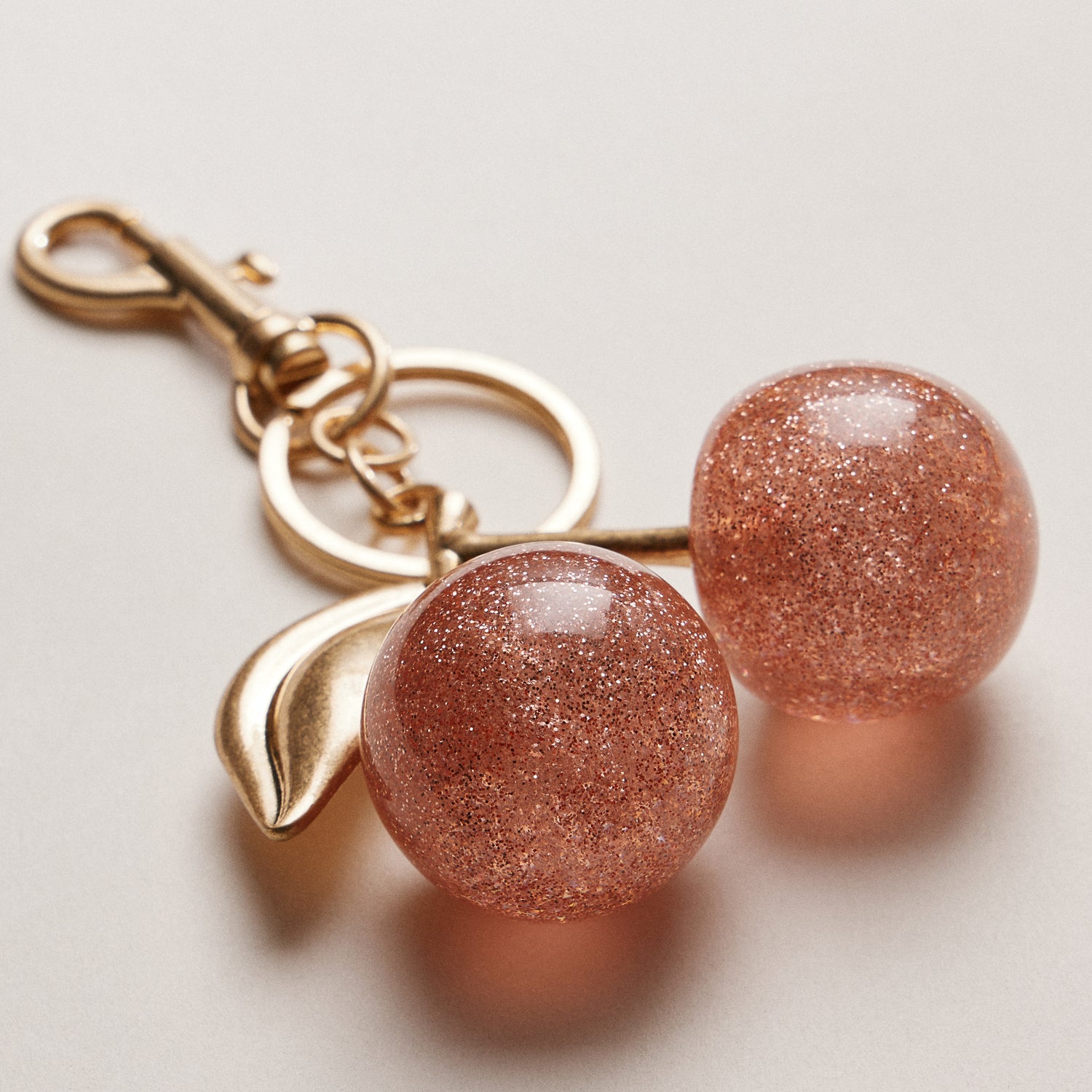 Glossy Cherry Keychain Charm | Red Gold