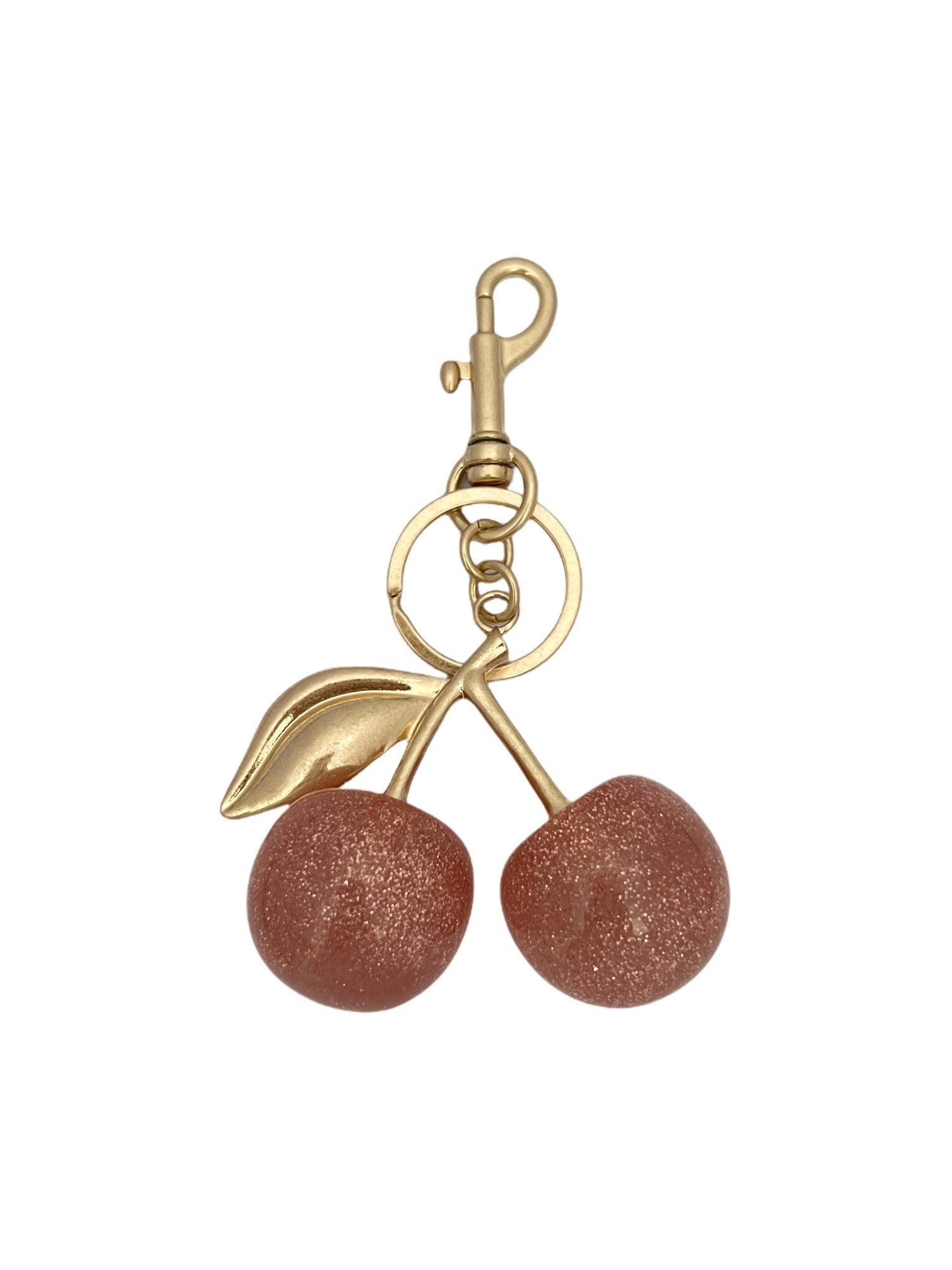 4.5 x 2.5 Red Glass Cherry Bag Charm Keychain with Gold Leaf