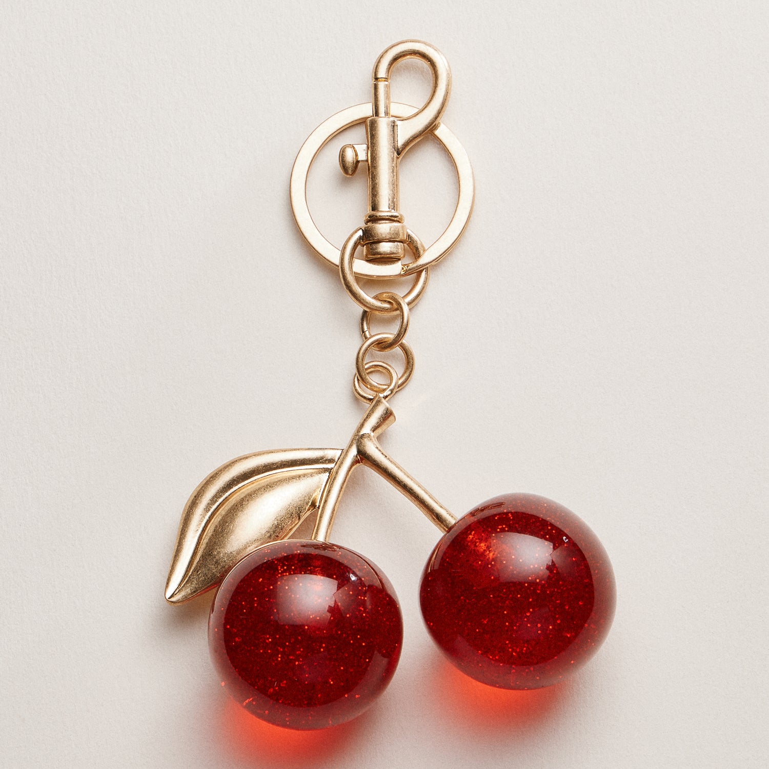 Glossy Cherry Keychain Charm | Red Gold