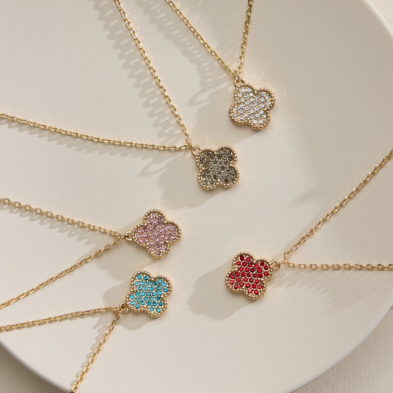 Pavé Crystal Pendant Necklaces with Dainty Beaded Detailing