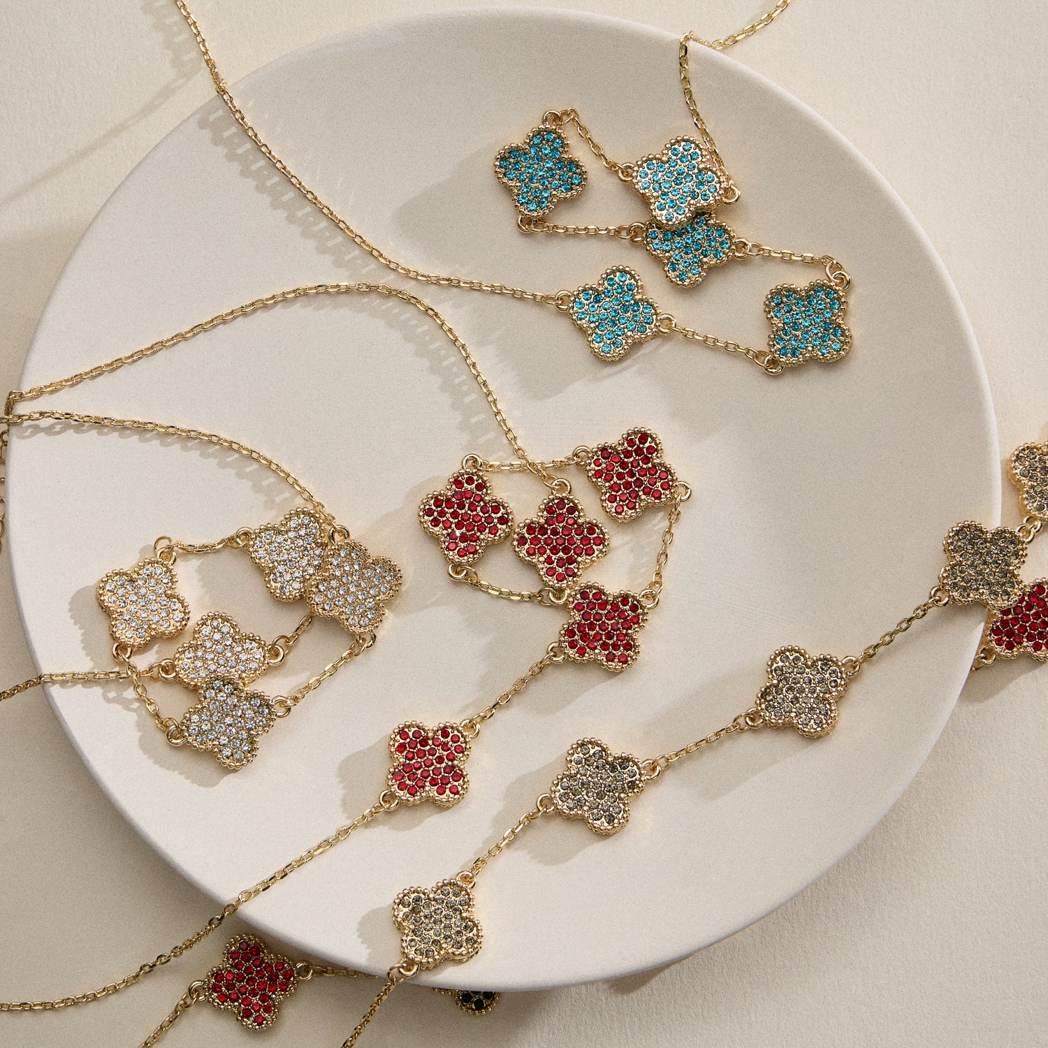 Gold Station Necklace with Pavé Crystal Charms