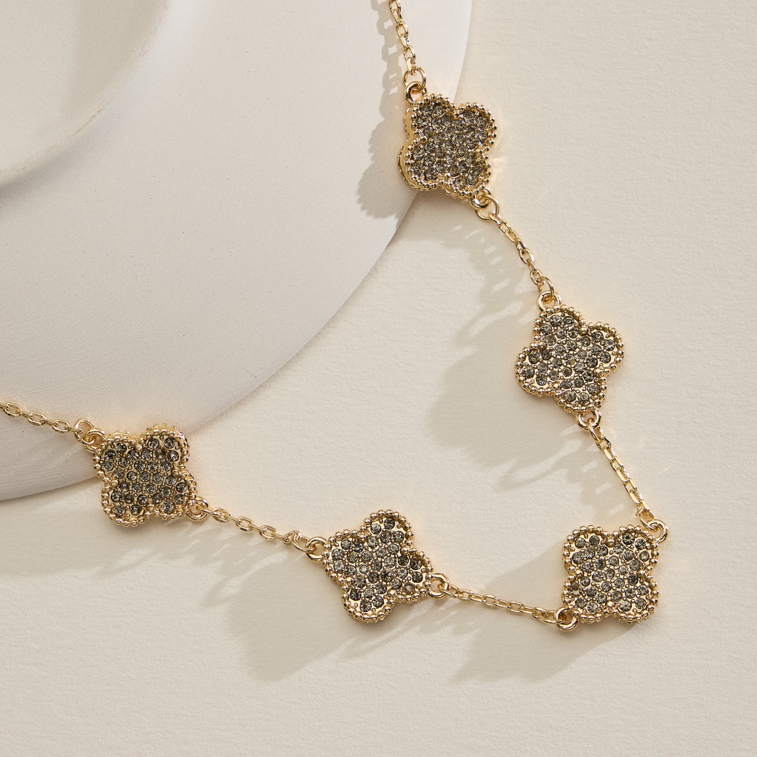 Gold Station Necklace with Pavé Crystal Charms
