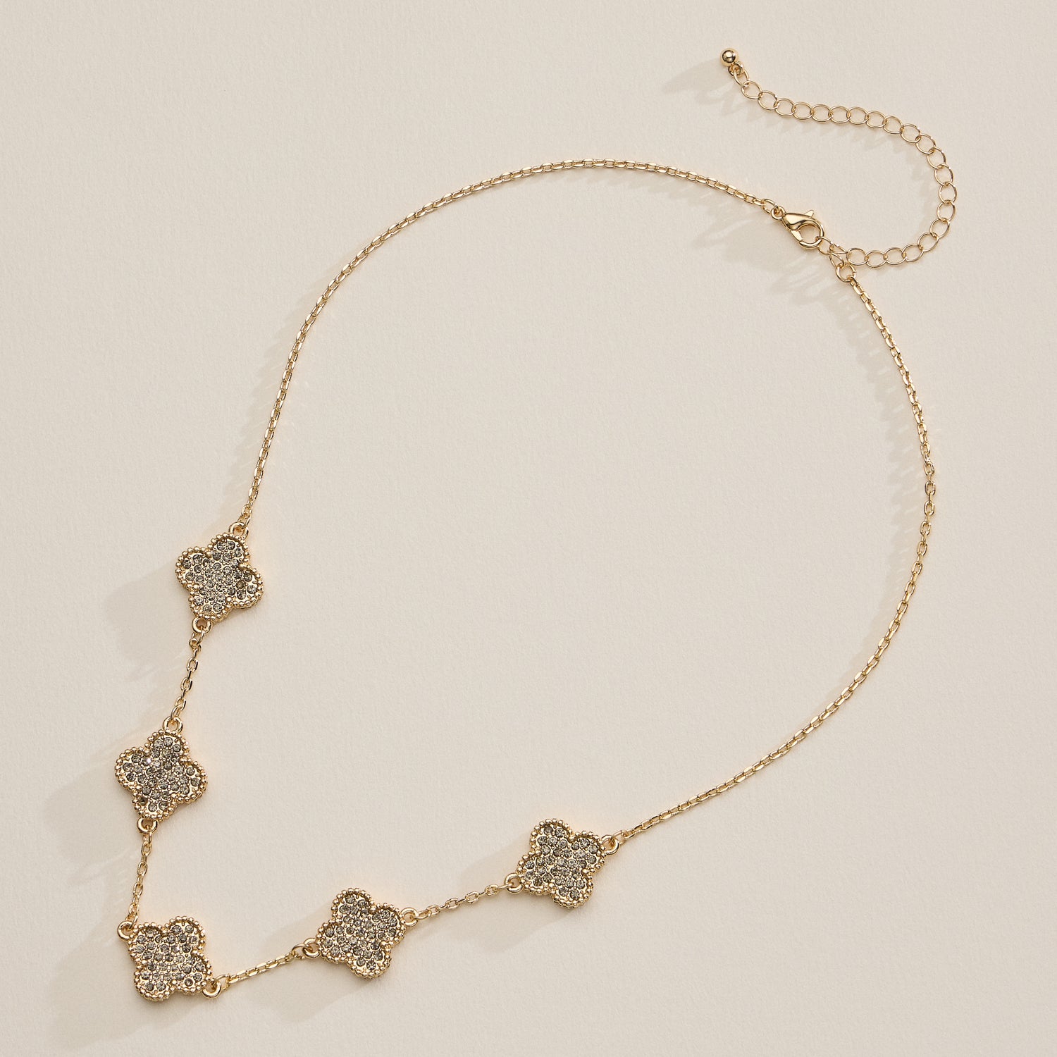 Gold Station Necklace with Pavé Crystal Charms