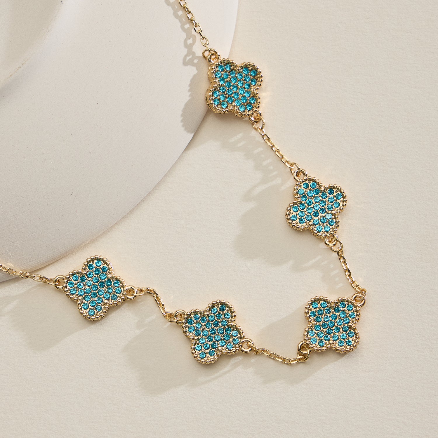 Gold Station Necklace with Pavé Crystal Charms
