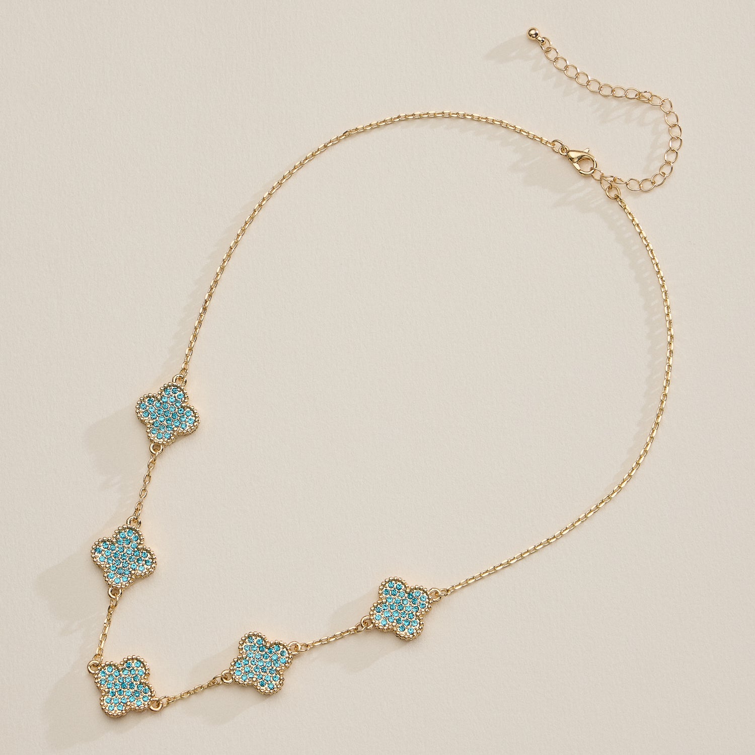 Gold Station Necklace with Pavé Crystal Charms