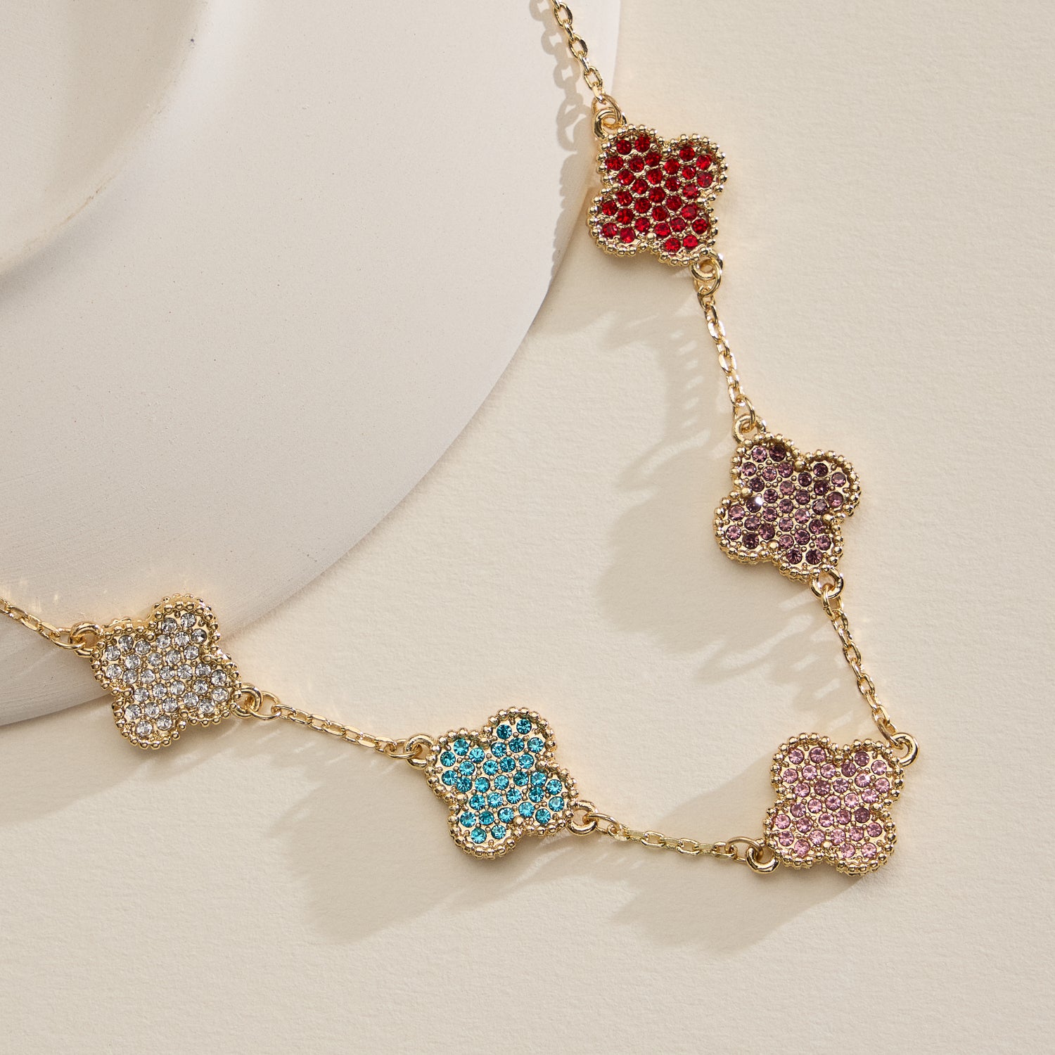 Gold Station Necklace with Pavé Crystal Charms