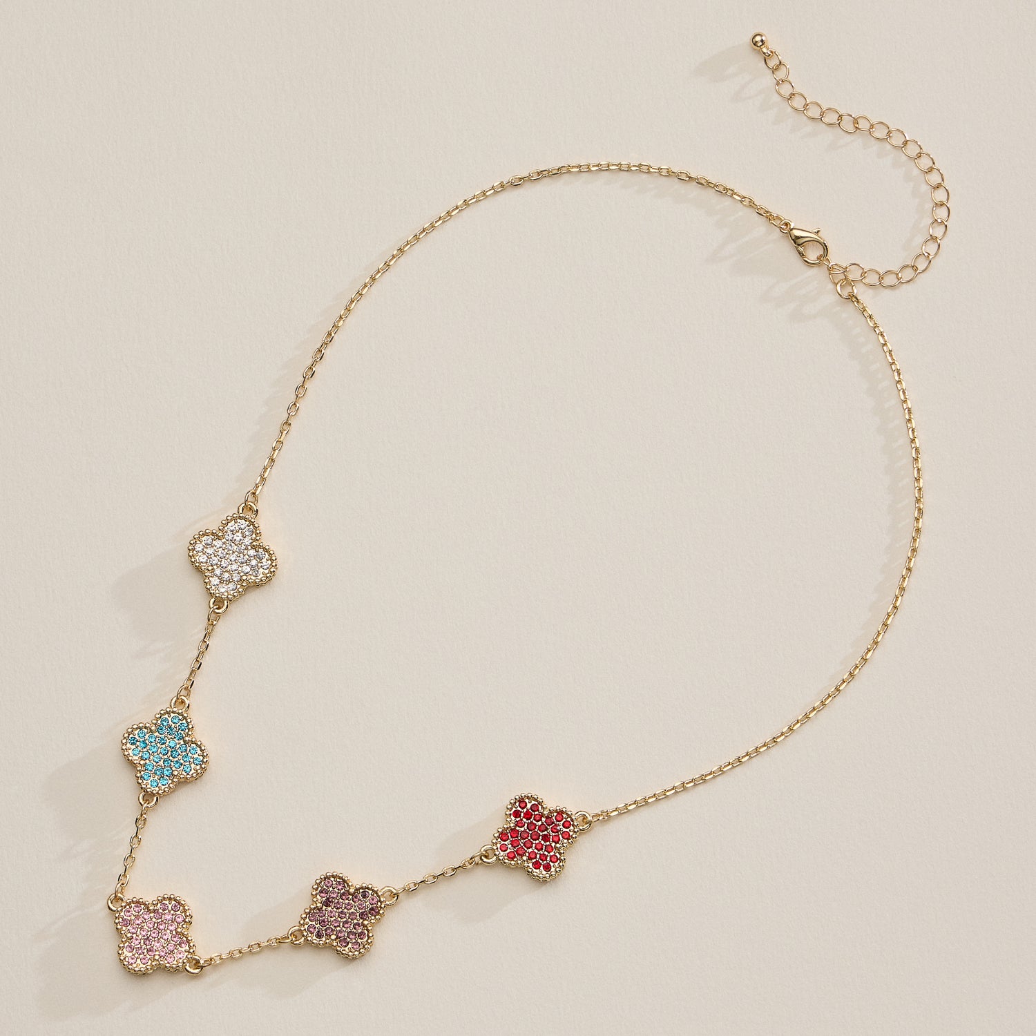 Gold Station Necklace with Pavé Crystal Charms