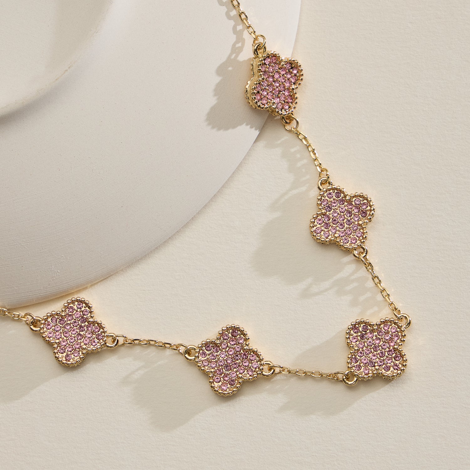 Gold Station Necklace with Pavé Crystal Charms