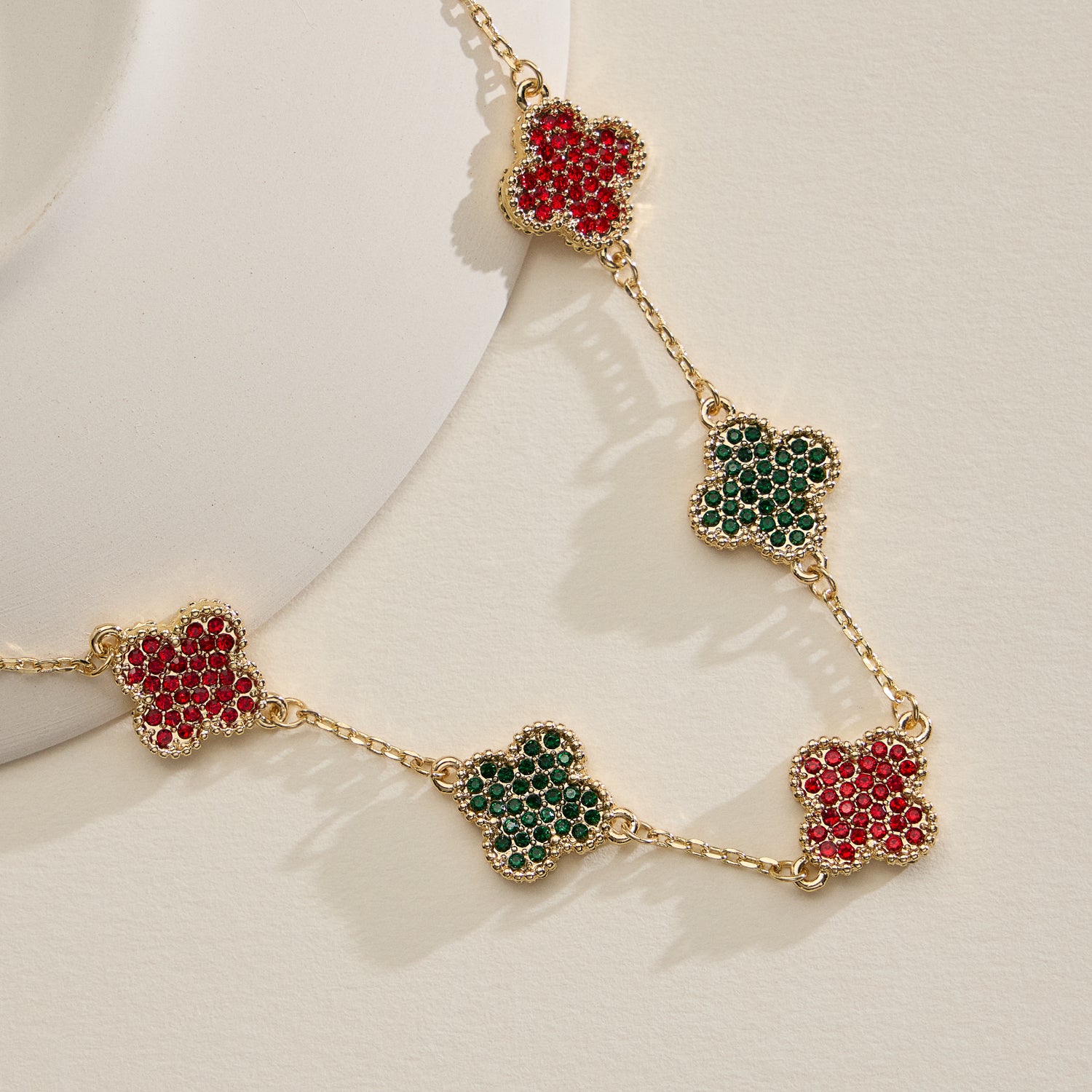 Gold Station Necklace with Pavé Crystal Charms