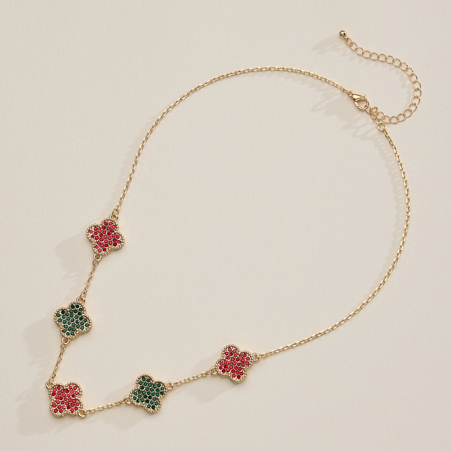 Gold Station Necklace with Pavé Crystal Charms