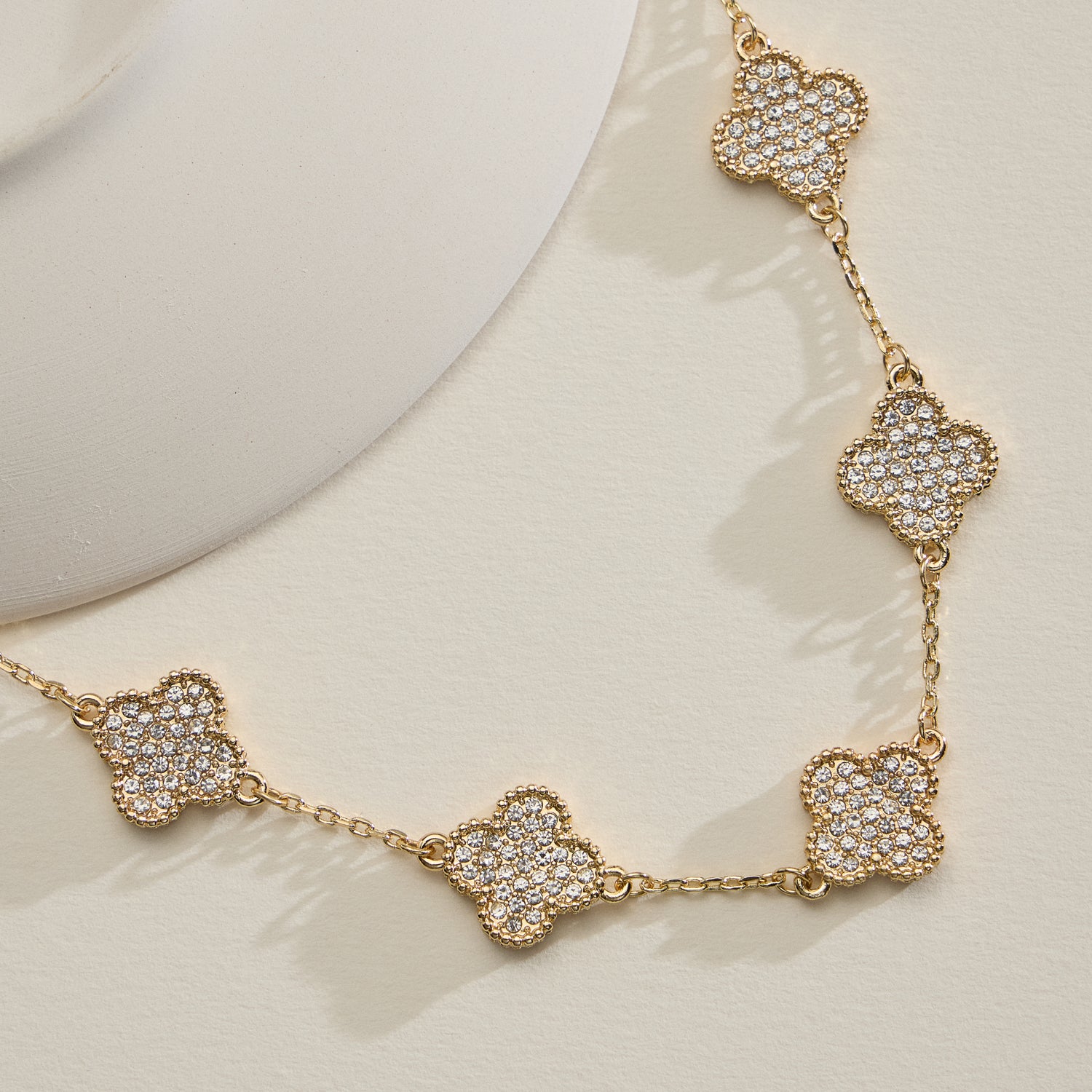 Gold Station Necklace with Pavé Crystal Charms