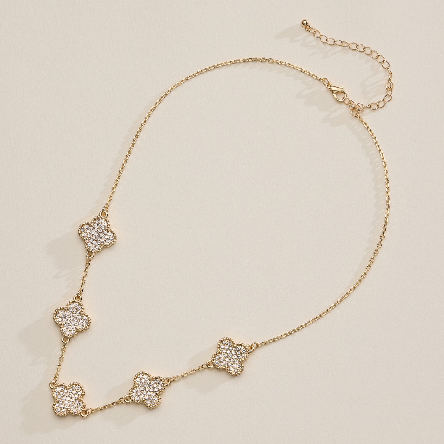 Gold Station Necklace with Pavé Crystal Charms