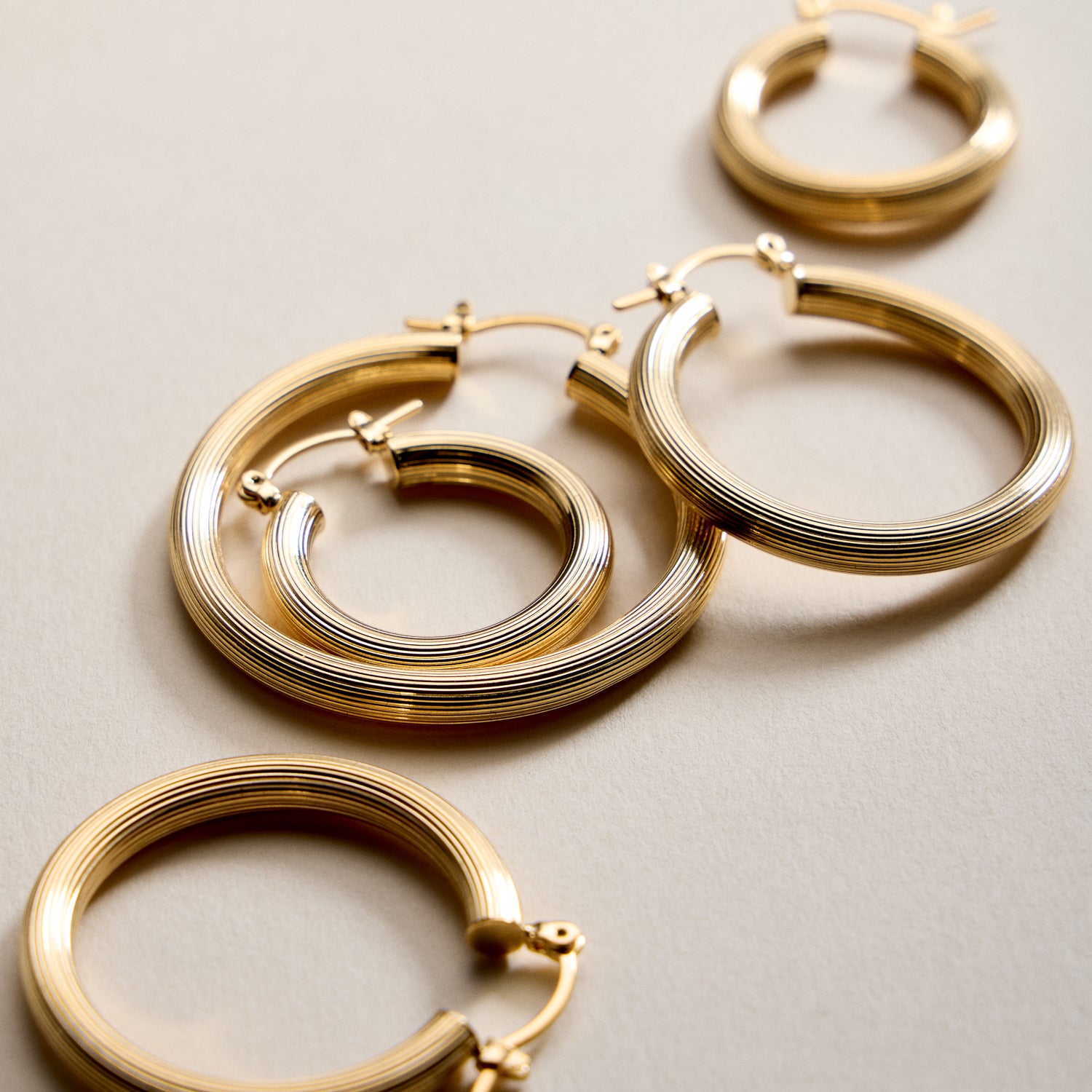 Gold Filled Ribbed Hoop Earrings – Large Statement Hoops