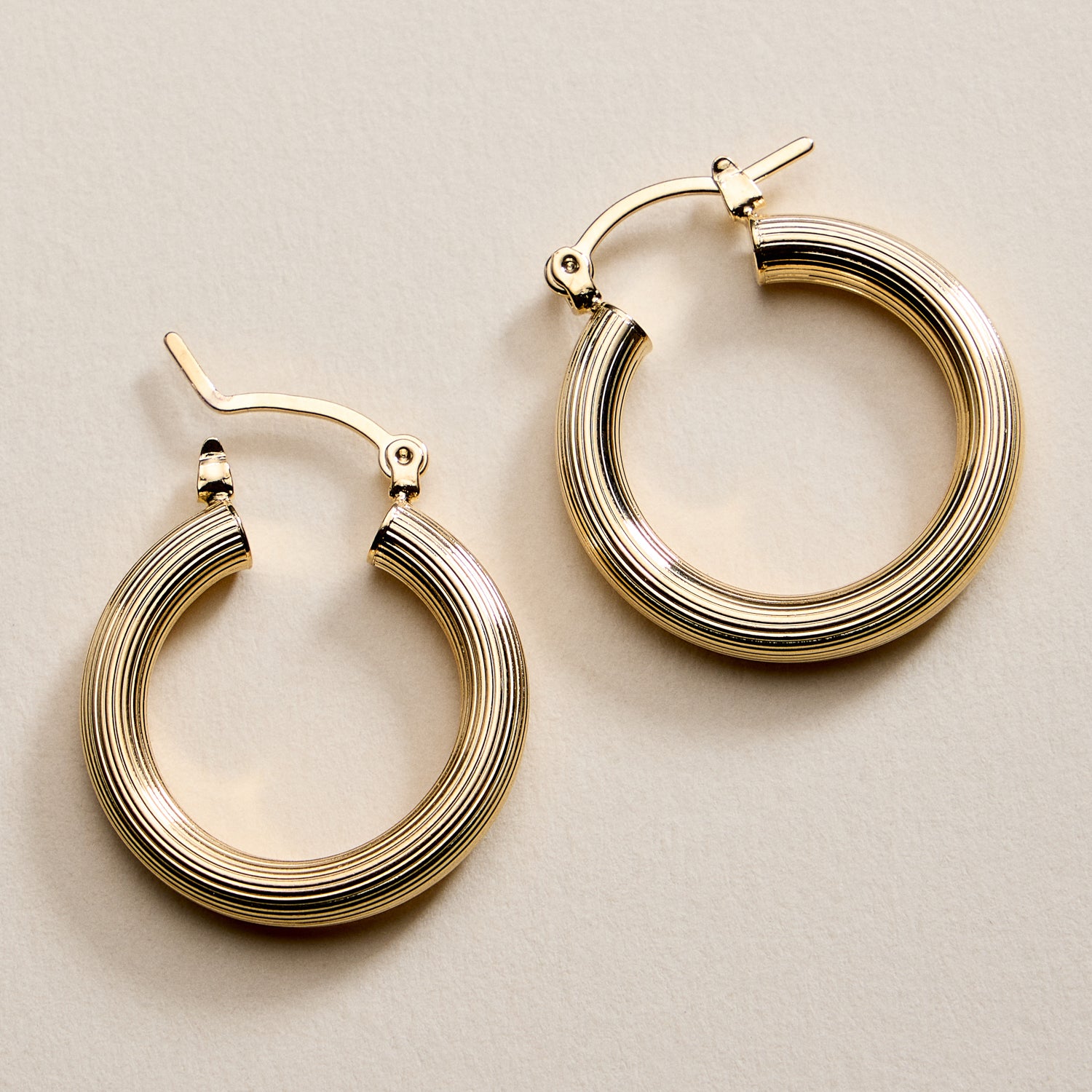 Gold Filled Ribbed Hoop Earrings – Small Textured Hoops