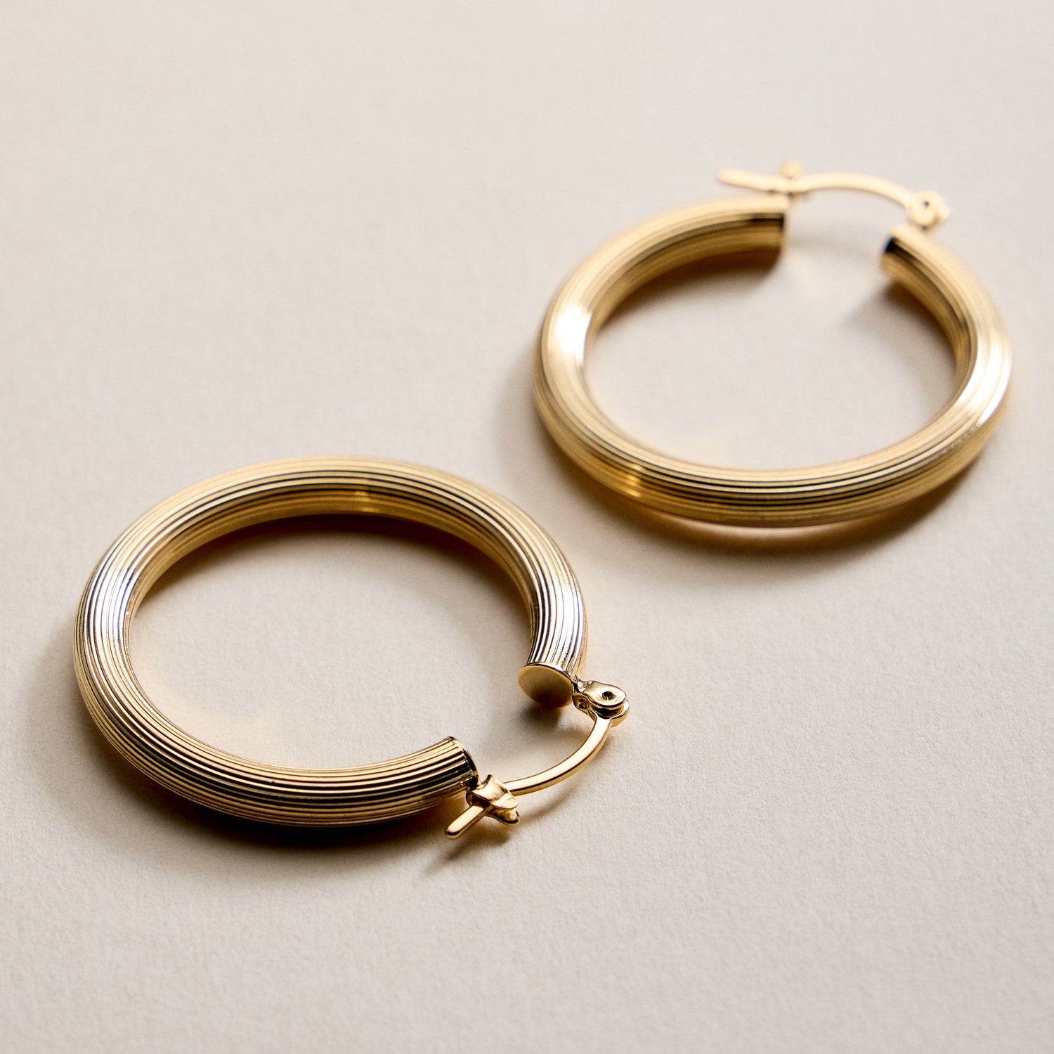 Gold Filled Ribbed Hoop Earrings – Medium Textured Hoops