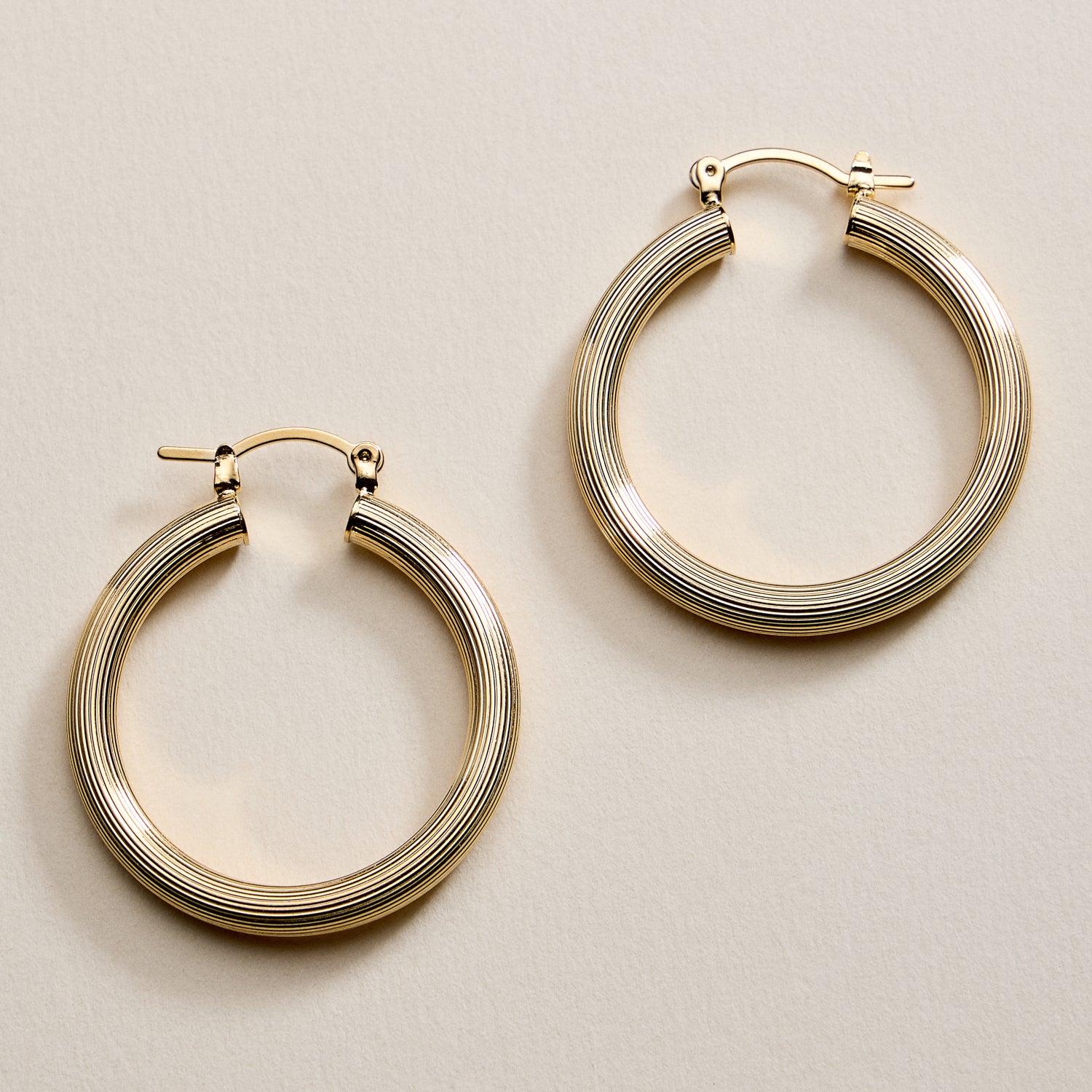 Gold Filled Ribbed Hoop Earrings – Medium Textured Hoops