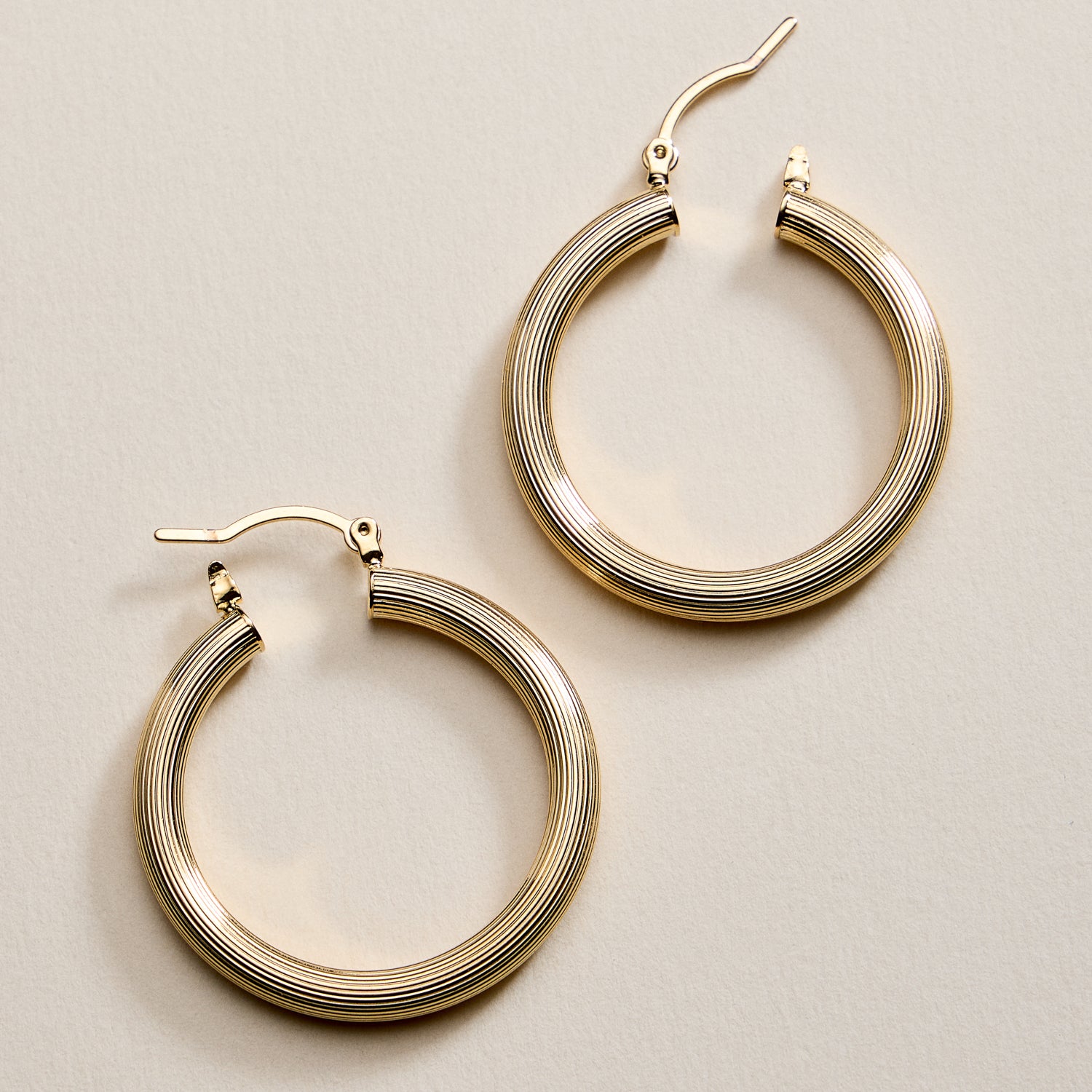 Gold Filled Ribbed Hoop Earrings – Medium Textured Hoops