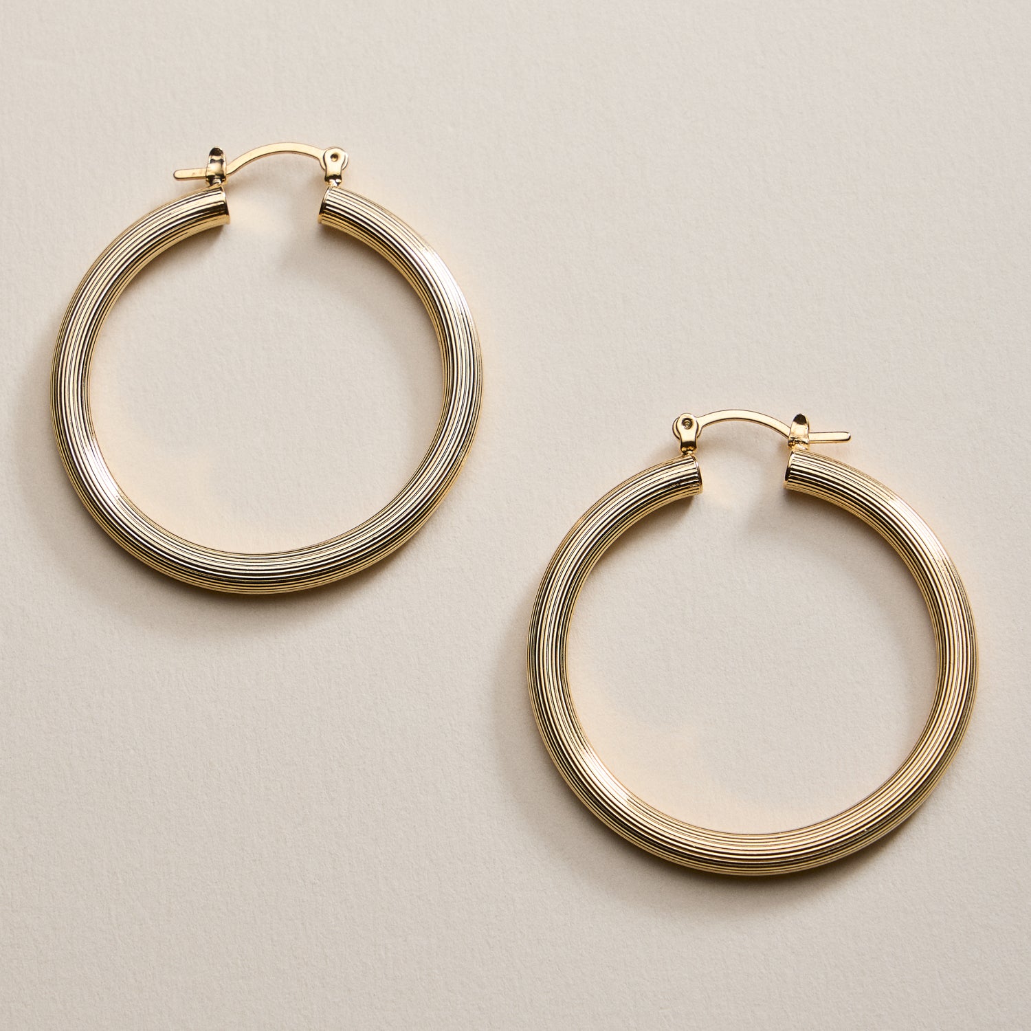 Gold Filled Ribbed Hoop Earrings – Large Statement Hoops