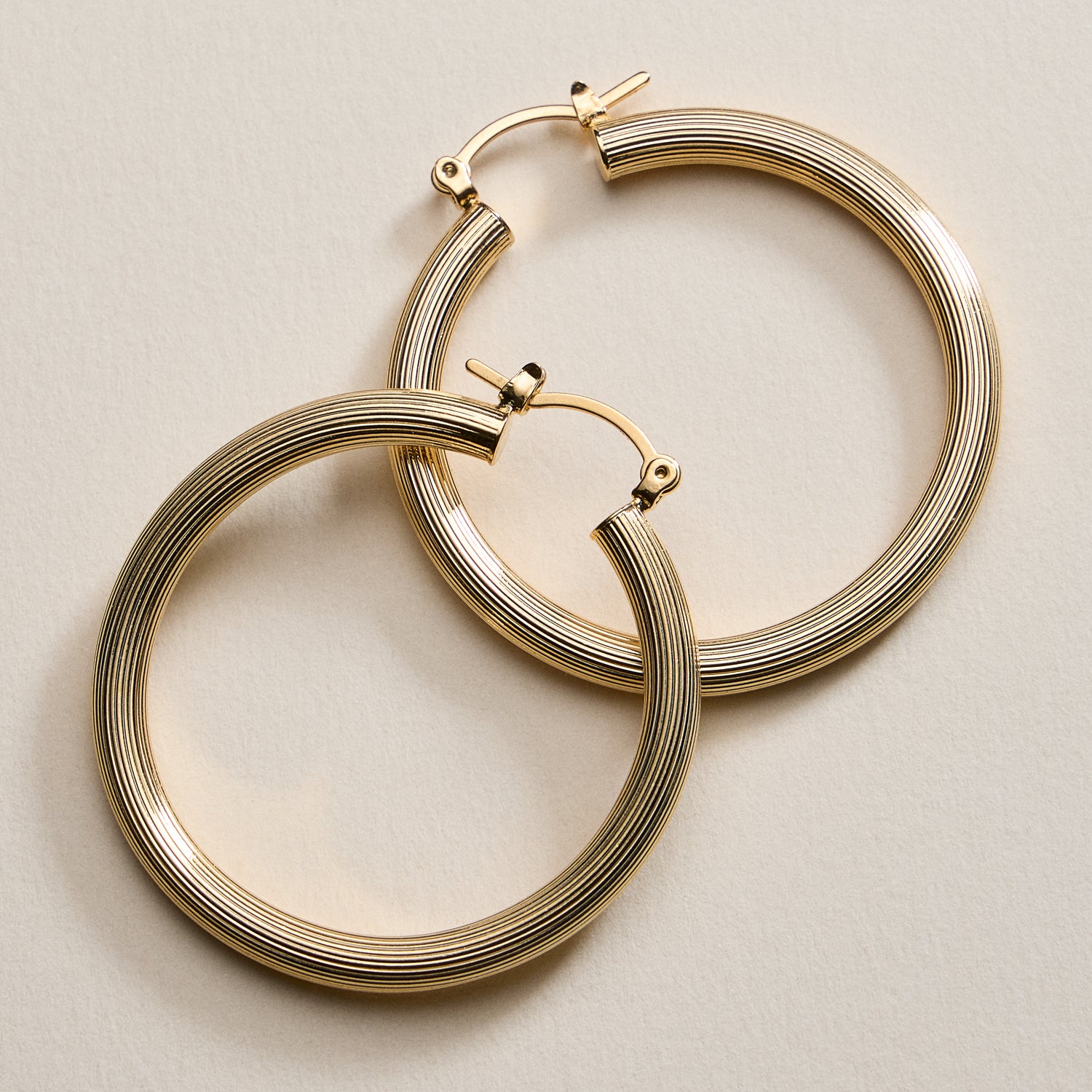 Gold Filled Ribbed Hoop Earrings – Large Statement Hoops