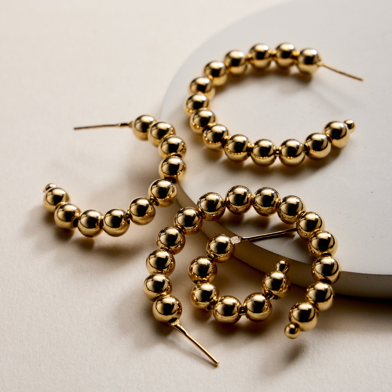 Gold Filled Beaded Hoop Earrings – 20mm, 30mm, 40mm