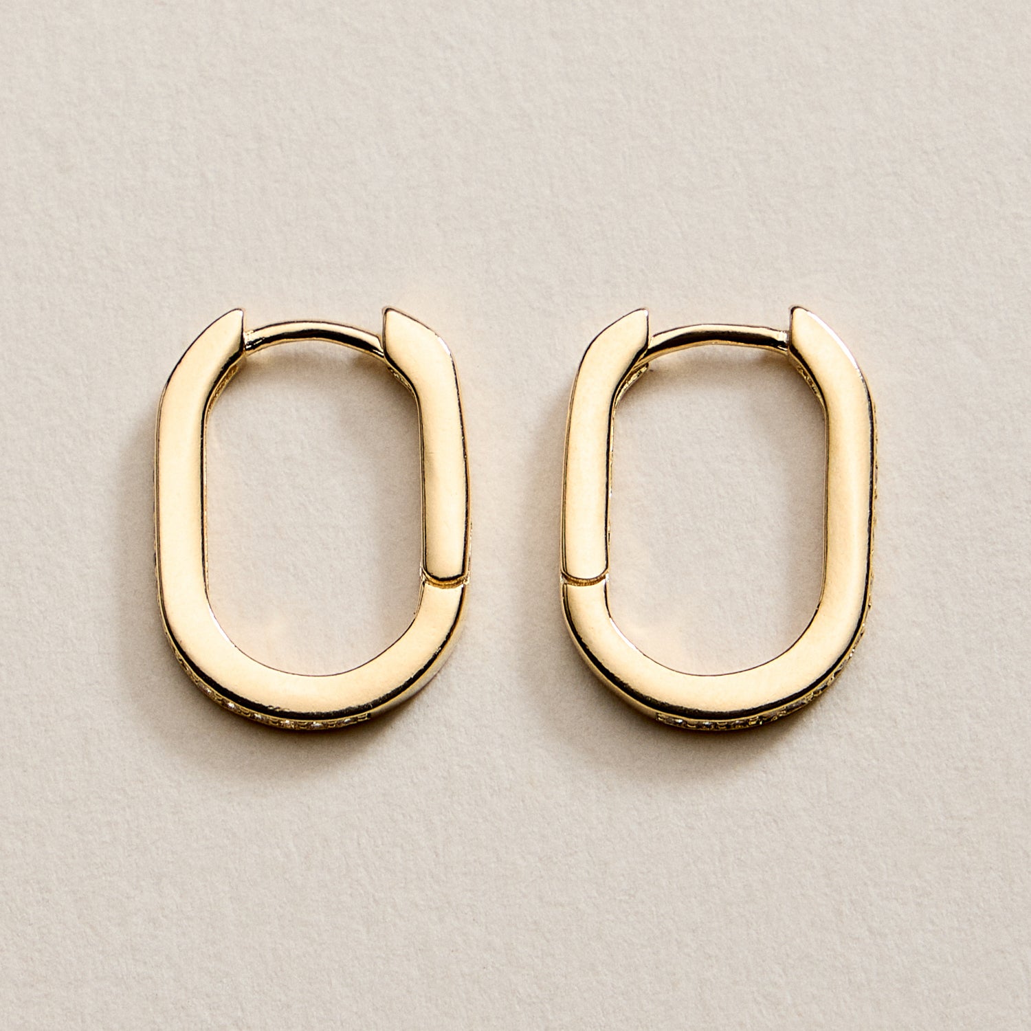 Gold Filled Oval Hoop Earrings with Cubic Zirconia