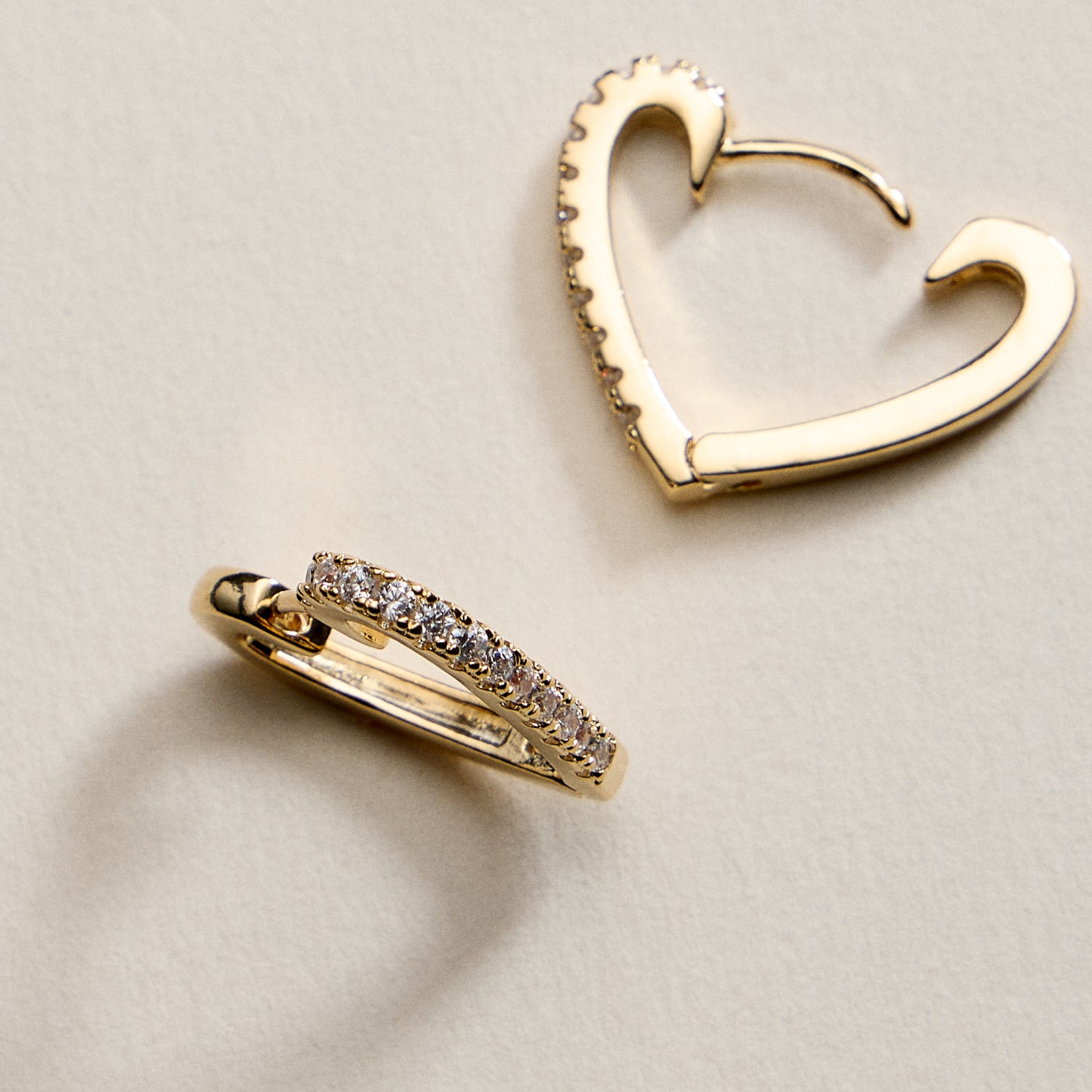 Gold Filled Heart Hoop Earrings with CZ Accents