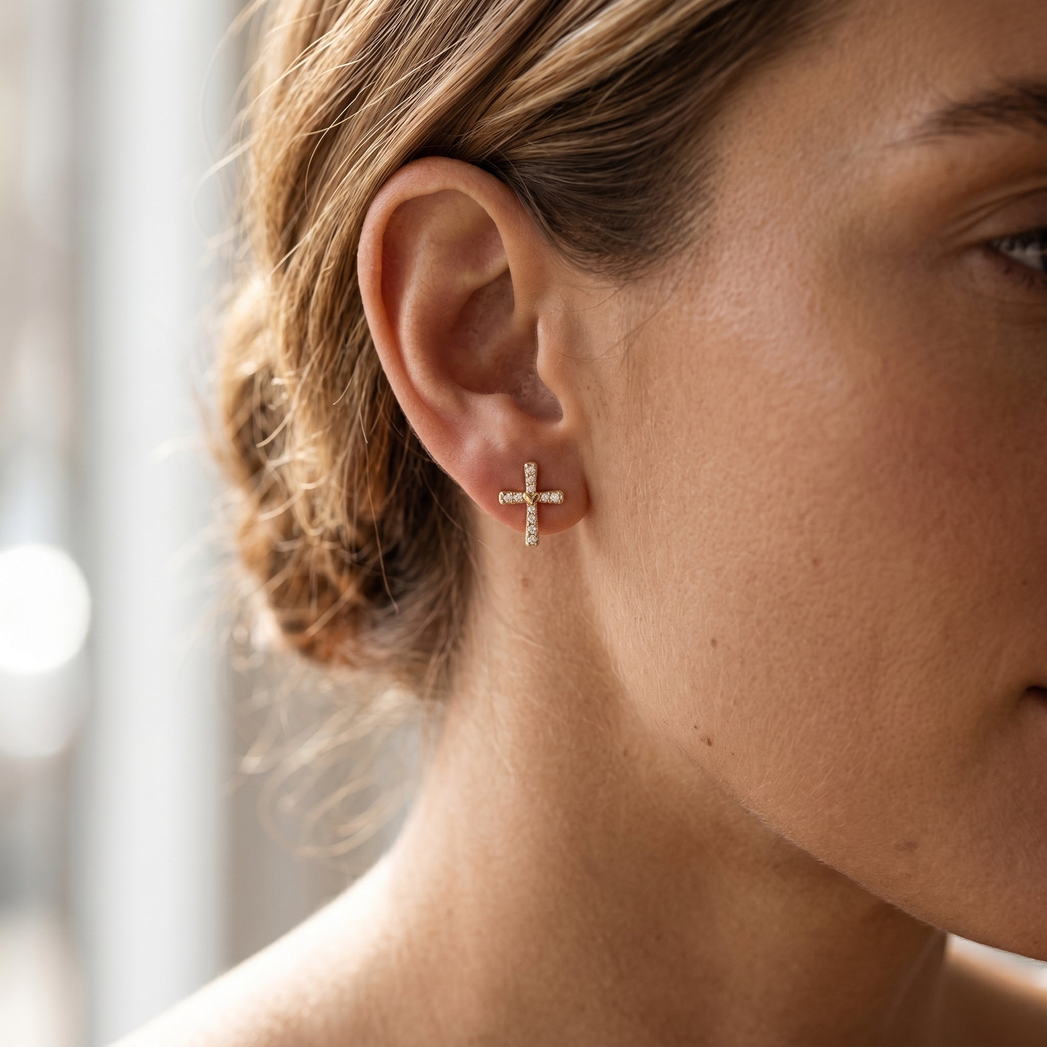 18K Gold Filled CZ Cross Stud Earrings