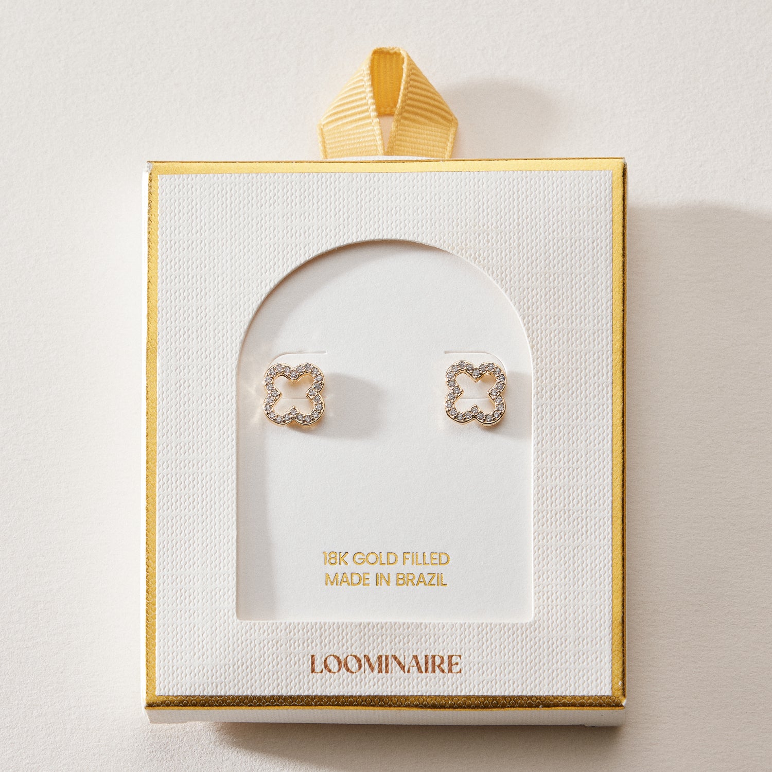 18K Gold Filled CZ Clover Stud Earrings