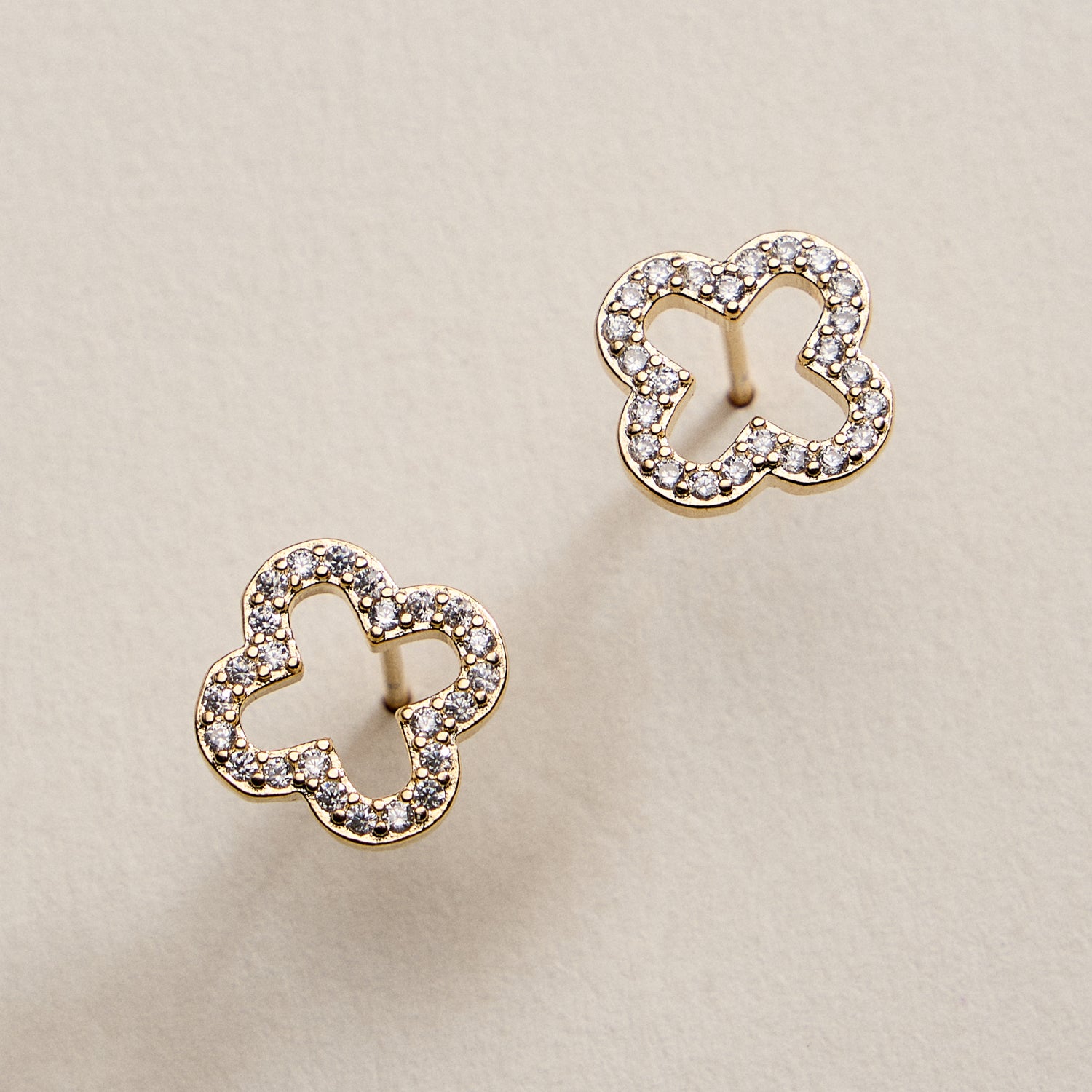 Gold Filled Clover Stud Earrings with CZ Accents