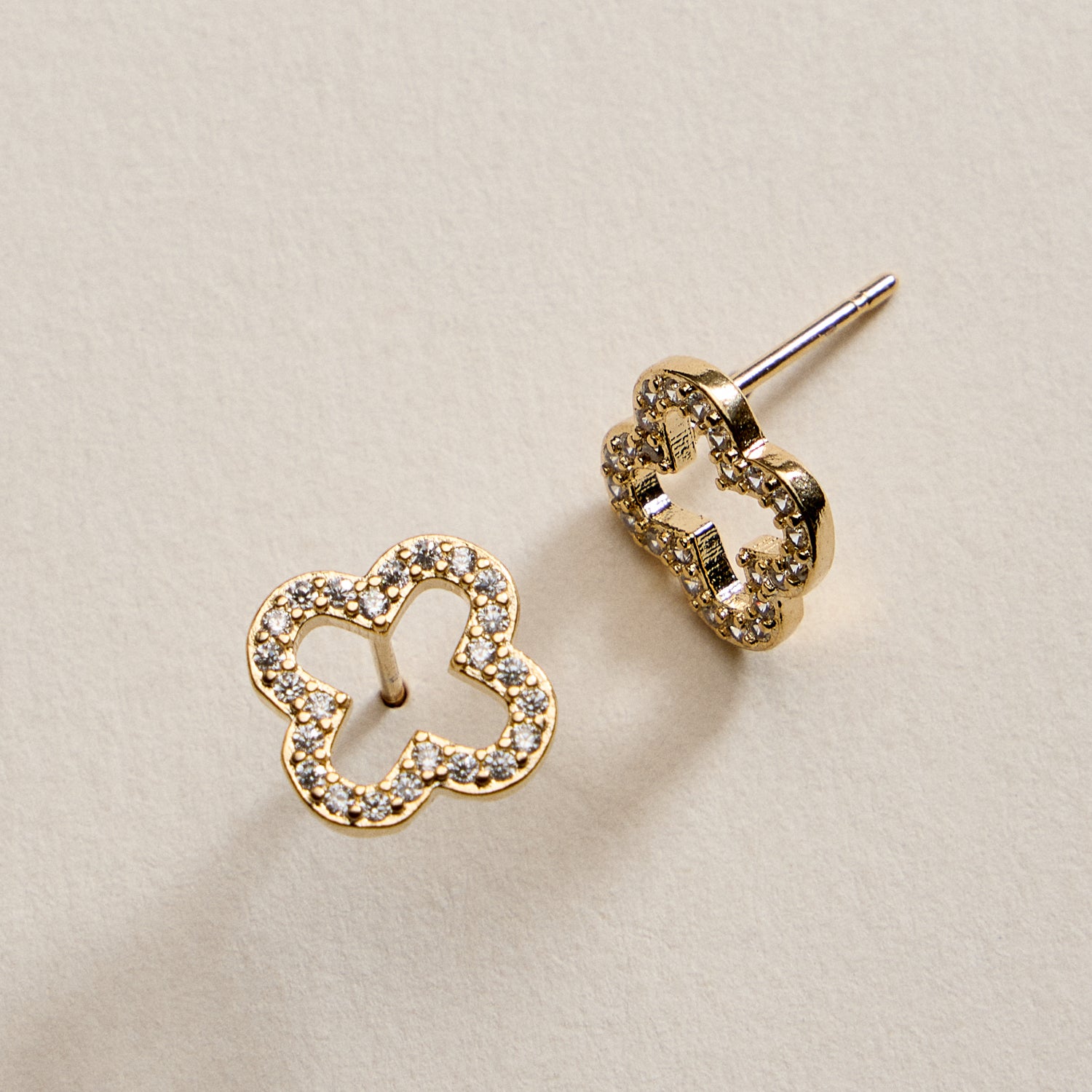 Gold Filled Clover Stud Earrings with CZ Accents