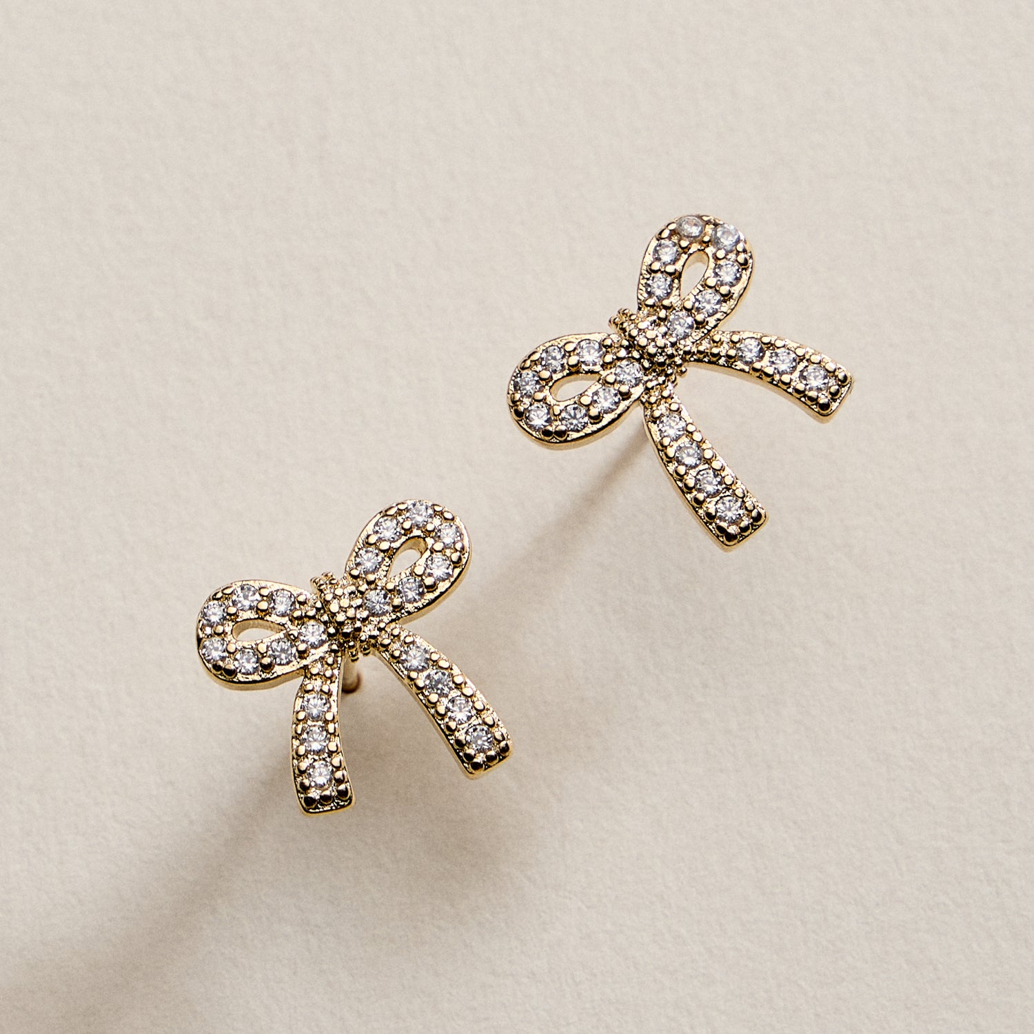 Gold Filled Crystal Bow Stud Earrings