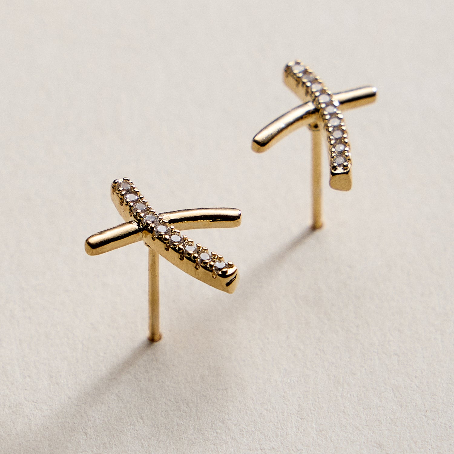 Gold Filled Crystal X Stud Earrings