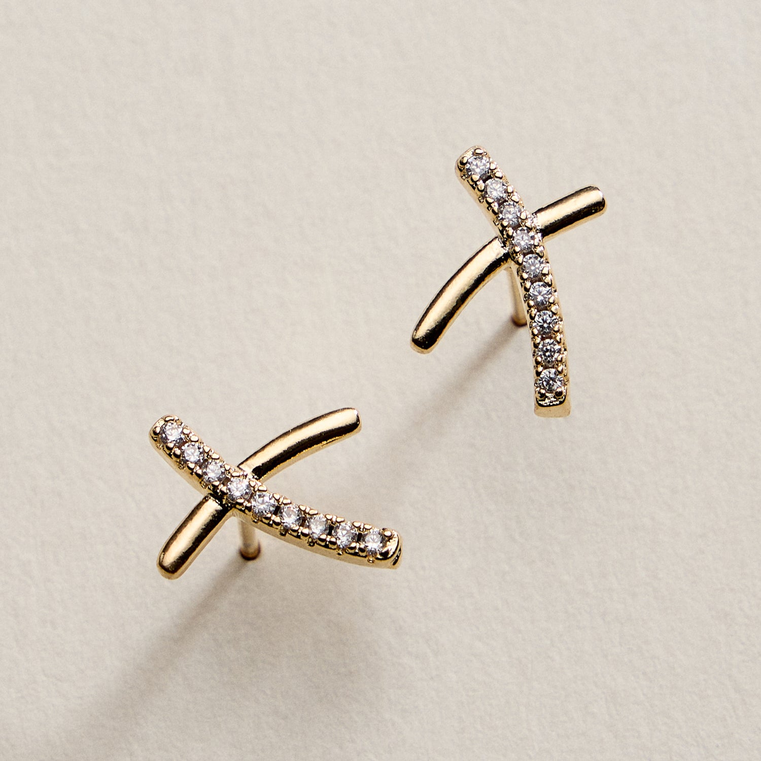 Gold Filled Crystal X Stud Earrings