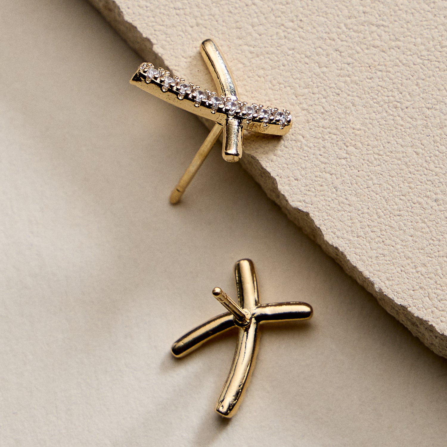 Gold Filled Crystal X Stud Earrings
