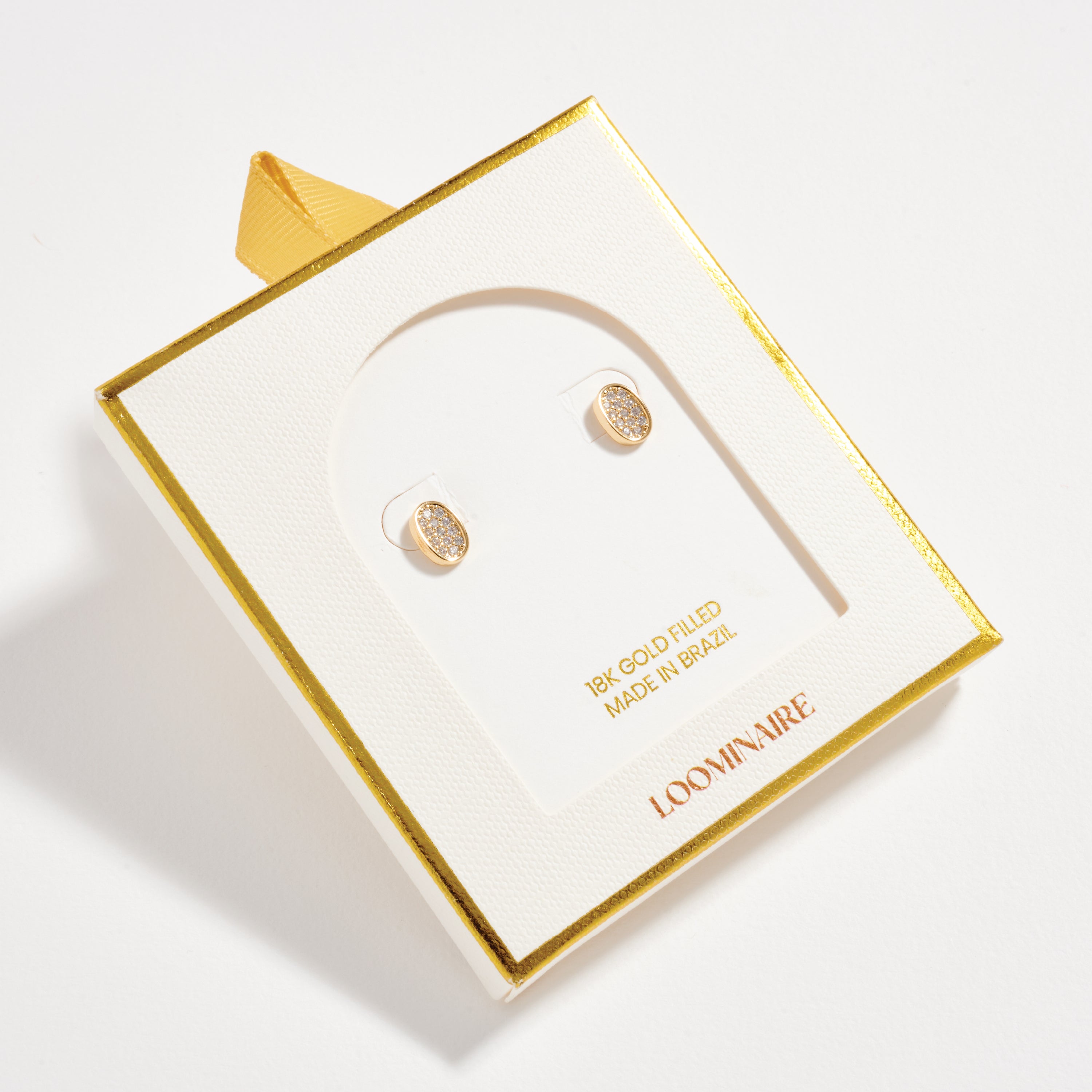 Gold Oval Pave Stud Earrings