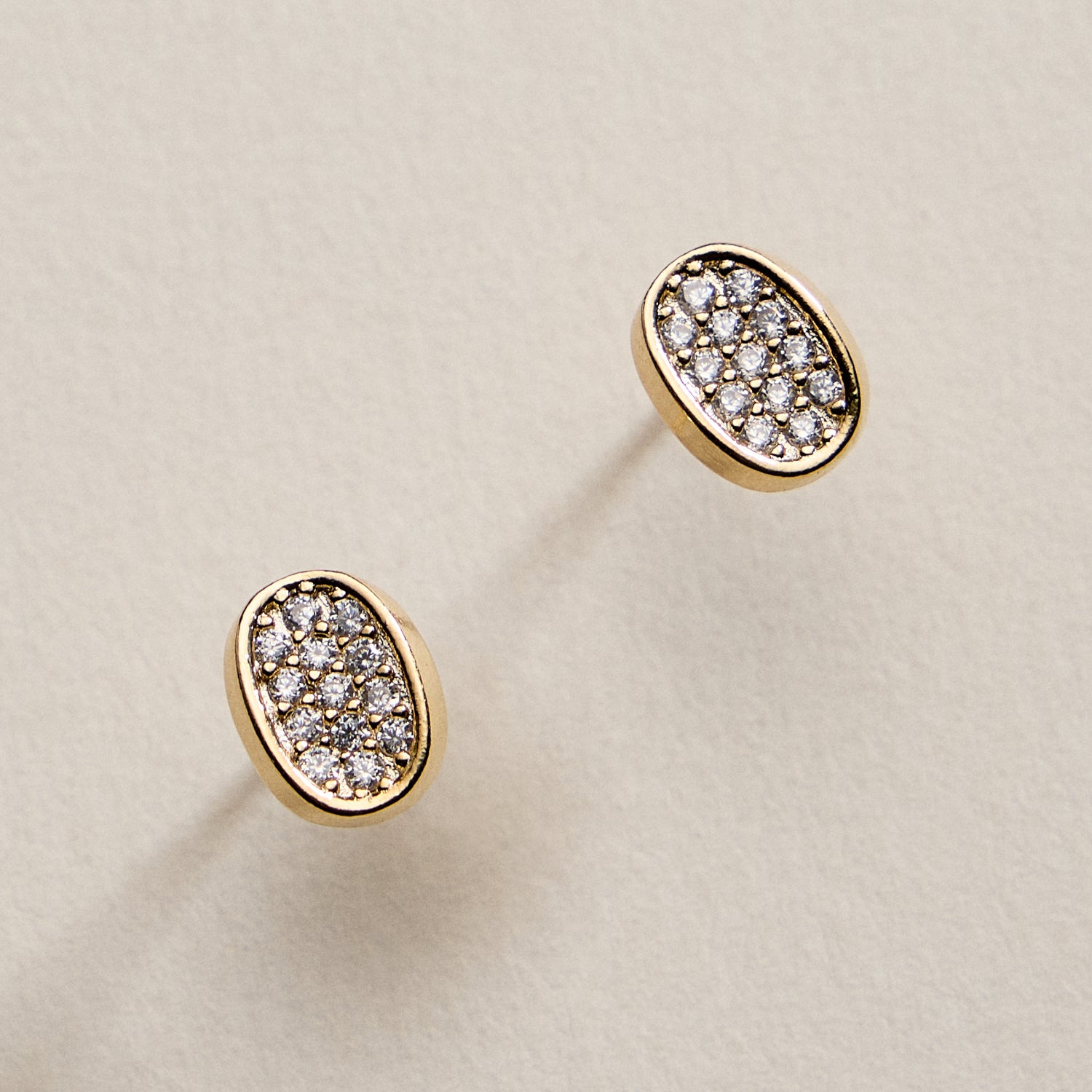 Gold Oval Pave Stud Earrings