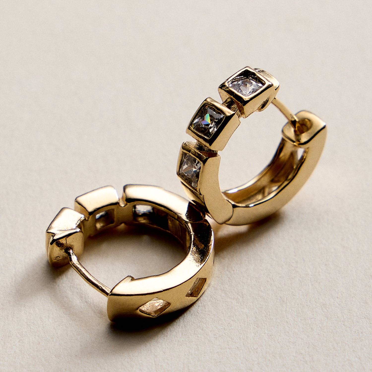 Gold Filled CZ Huggie Hoop Earrings