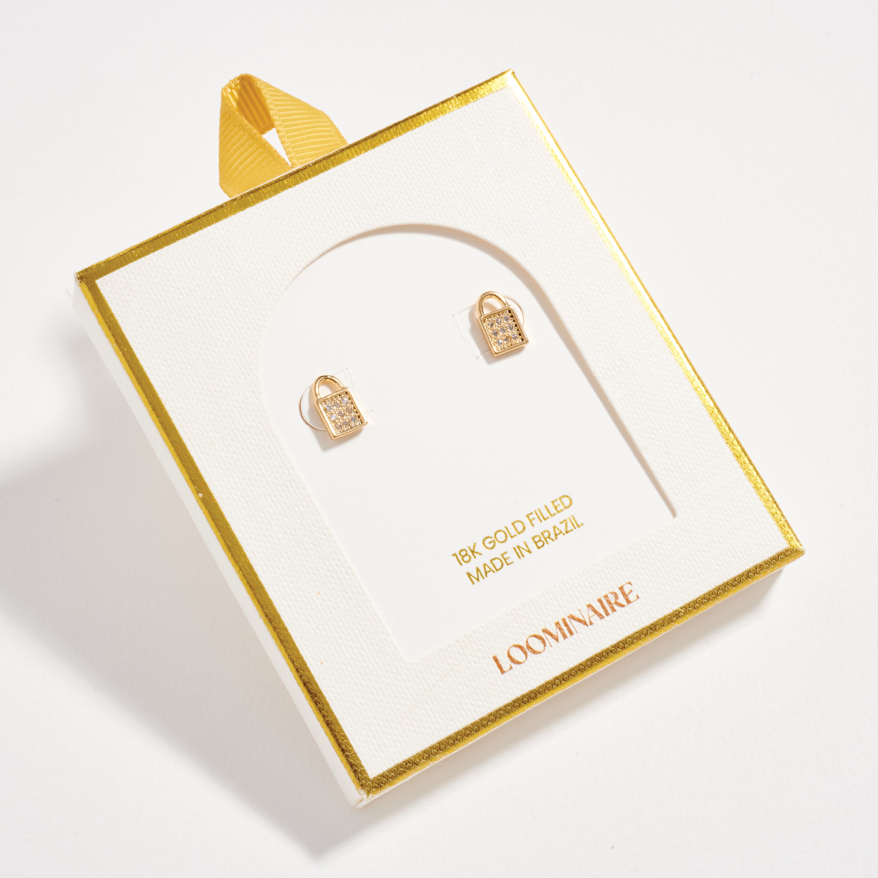 Gold Filled Padlock Stud Earrings with CZ Pave