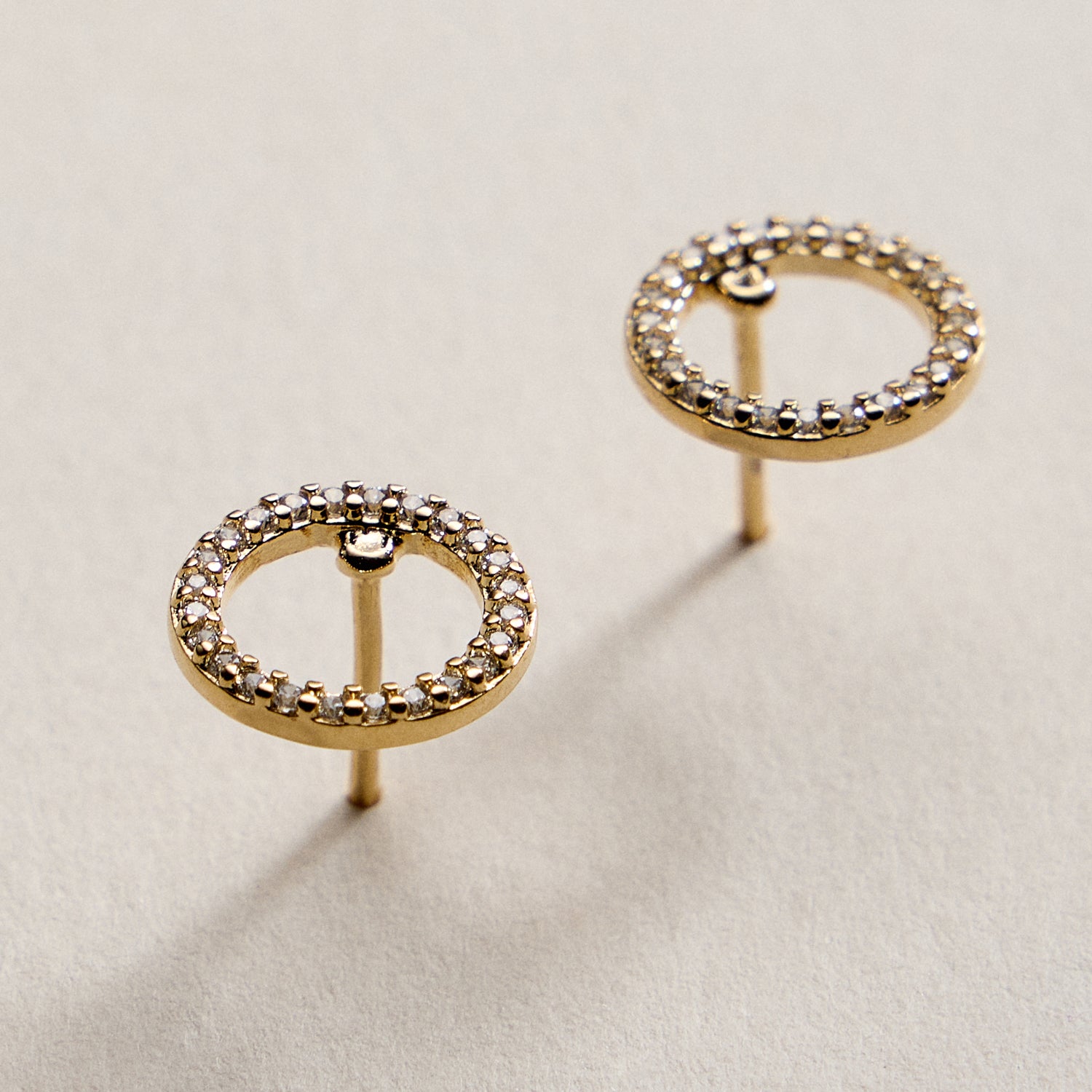 Gold Filled Open Circle Pave Stud Earrings