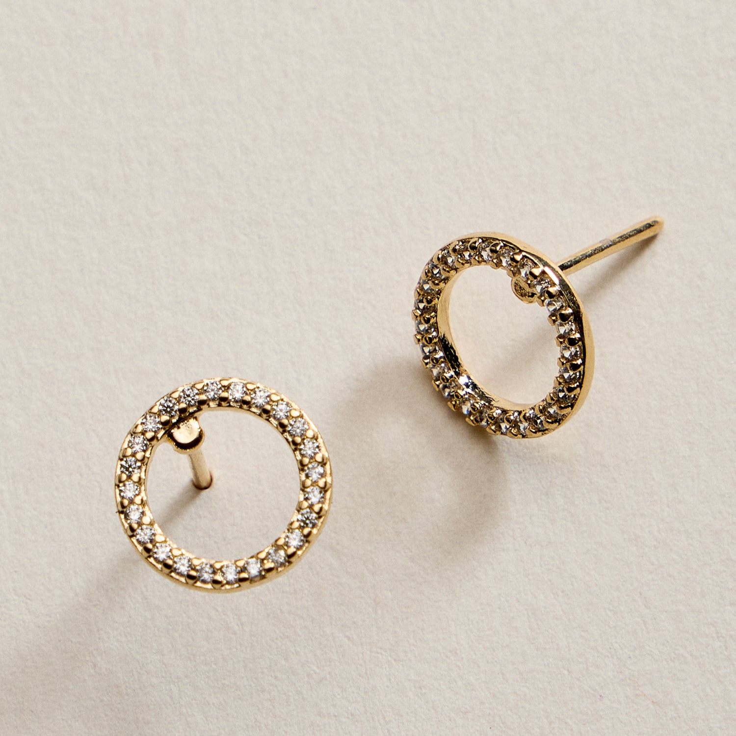 Gold Filled Open Circle Pave Stud Earrings