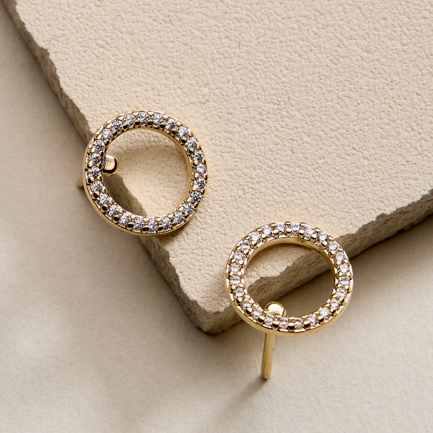 Gold Filled Open Circle Pave Stud Earrings