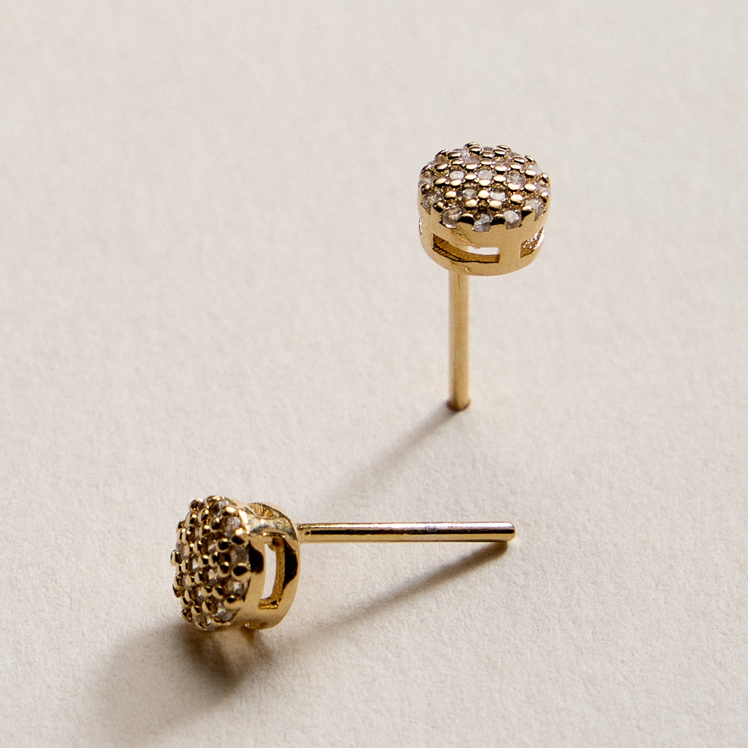 Gold Filled Round CZ Stud Earrings – Pave Crystal Design