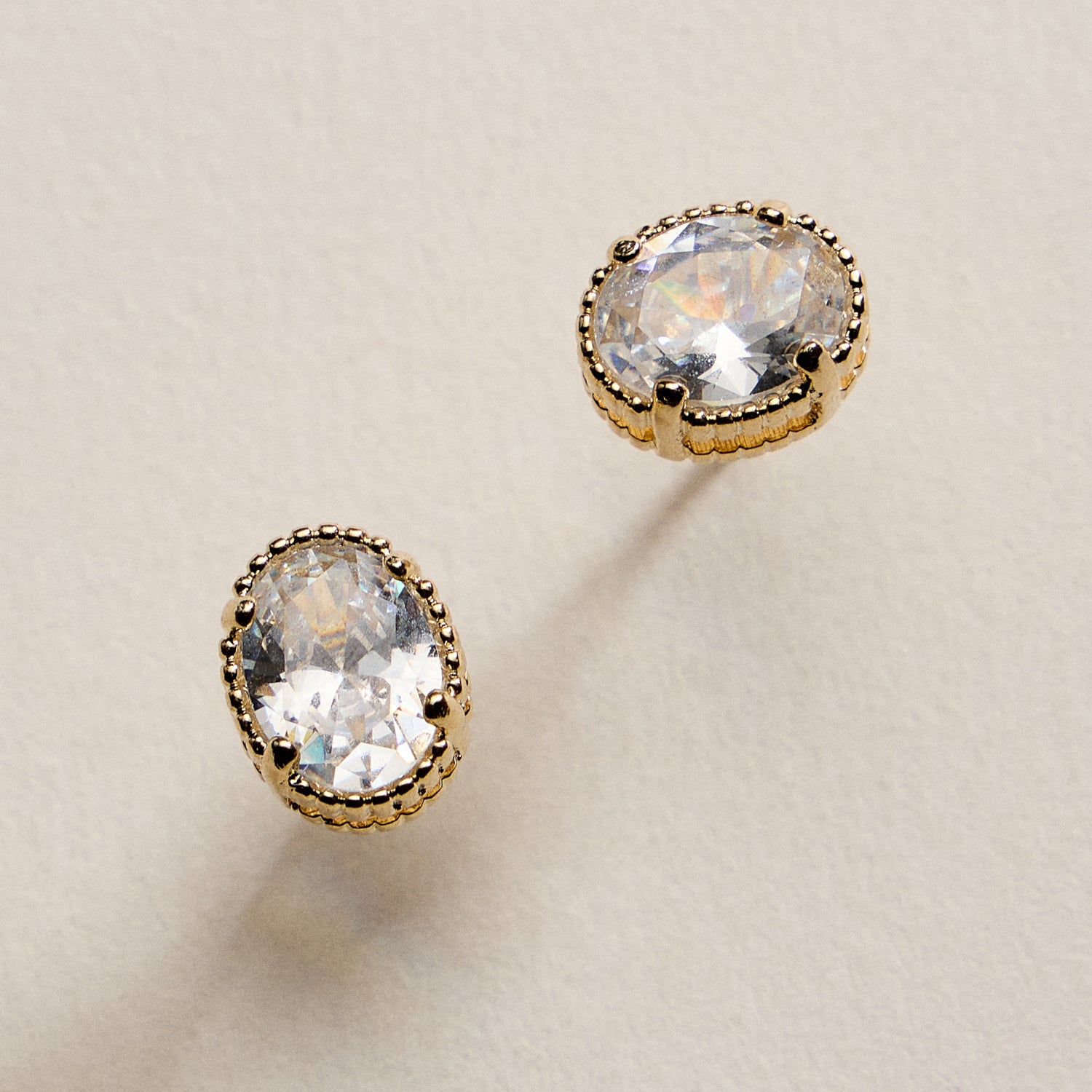 Gold Filled Oval CZ Stud Earrings