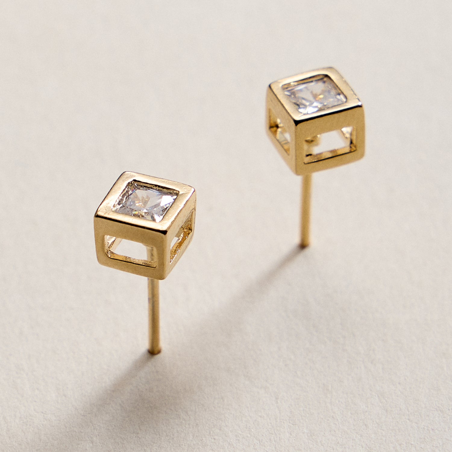 Gold Filled Cube Crystal Stud Earrings
