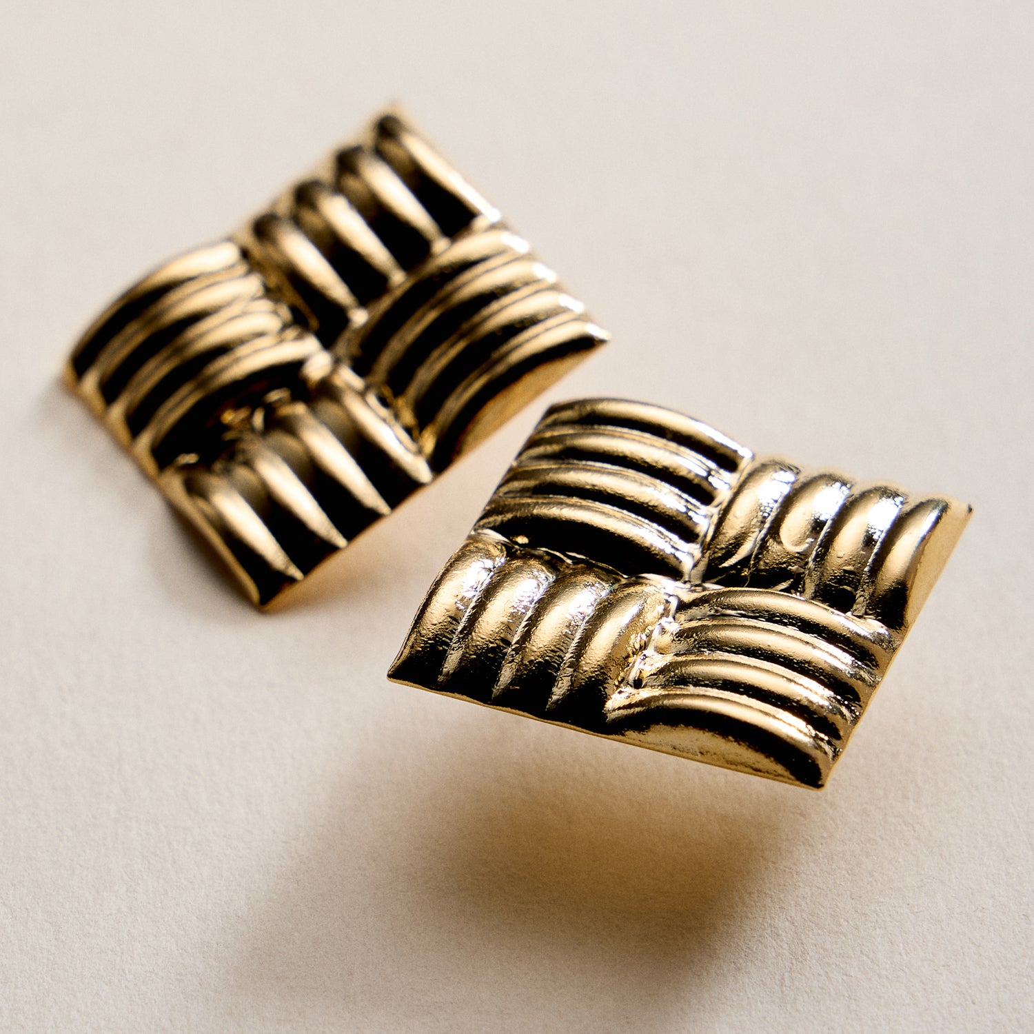 Gold Filled Textured Square Stud Earrings