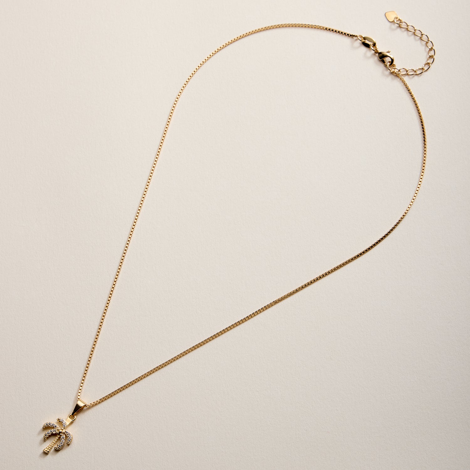 Gold Filled Palm Tree Pendant Necklace with Cubic Zirconia